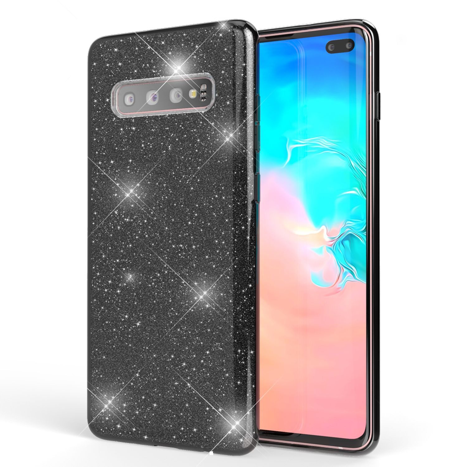 Nalia Smartphone-Hülle Samsung Galaxy S10 Plus 16,3 cm (6,4 Zoll), Glitzer Silikon Hülle / Glänzender Hybrid Schutz / Stoßfest & Robust