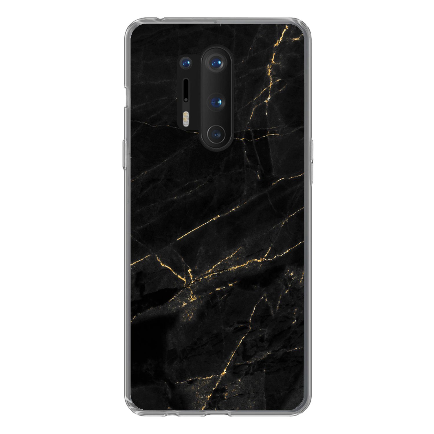 MuchoWow Handyhülle für OnePlus 8 Pro Marmoroptik - Luxus - Schwarz - Gold, Phone Case, Silikon, Schutzhülle Dünn
