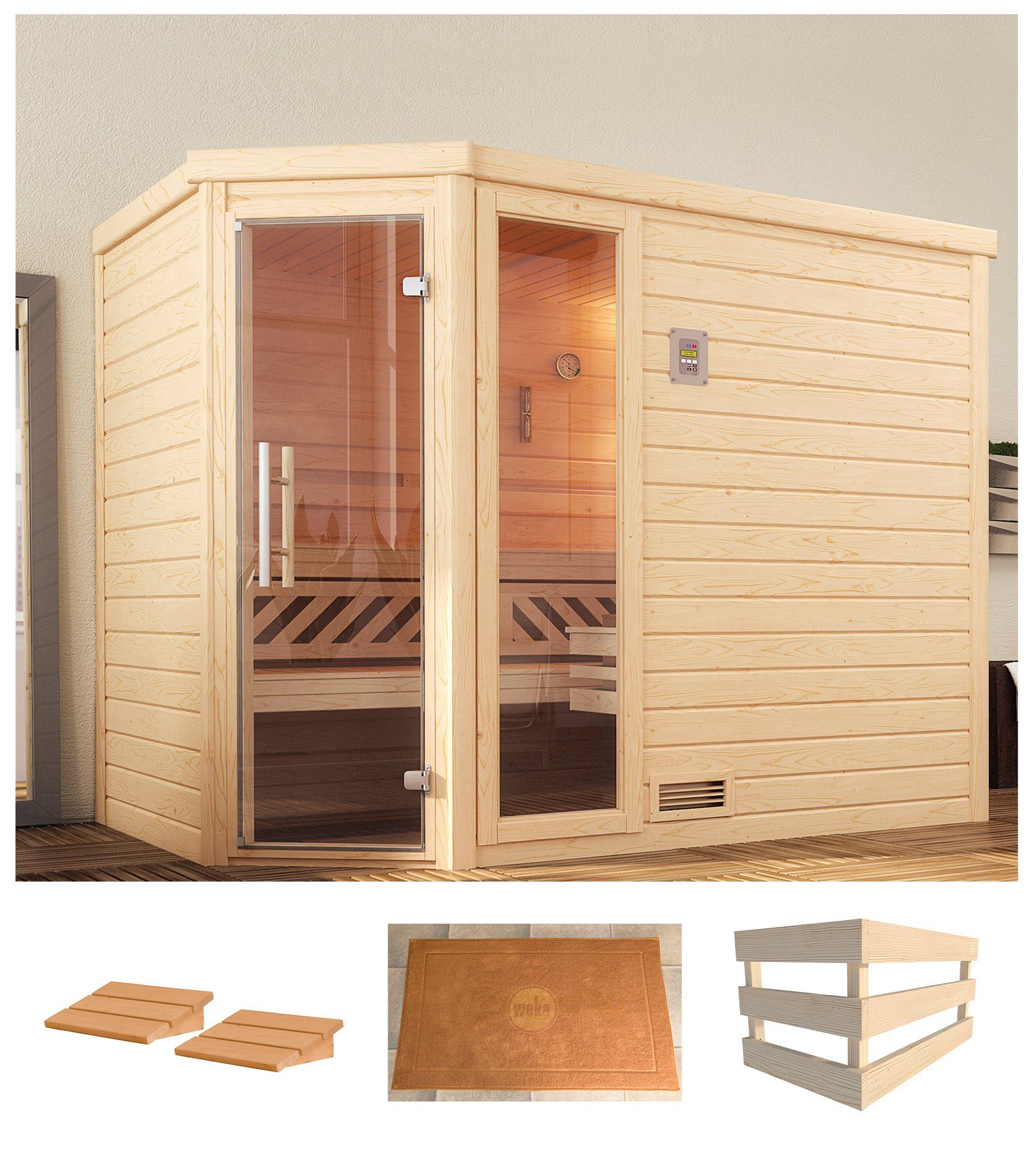 weka Sauna Turku Eck 2, BxTxH: 245 x 195 x 203,5 cm, 45 mm, ohne Ofen