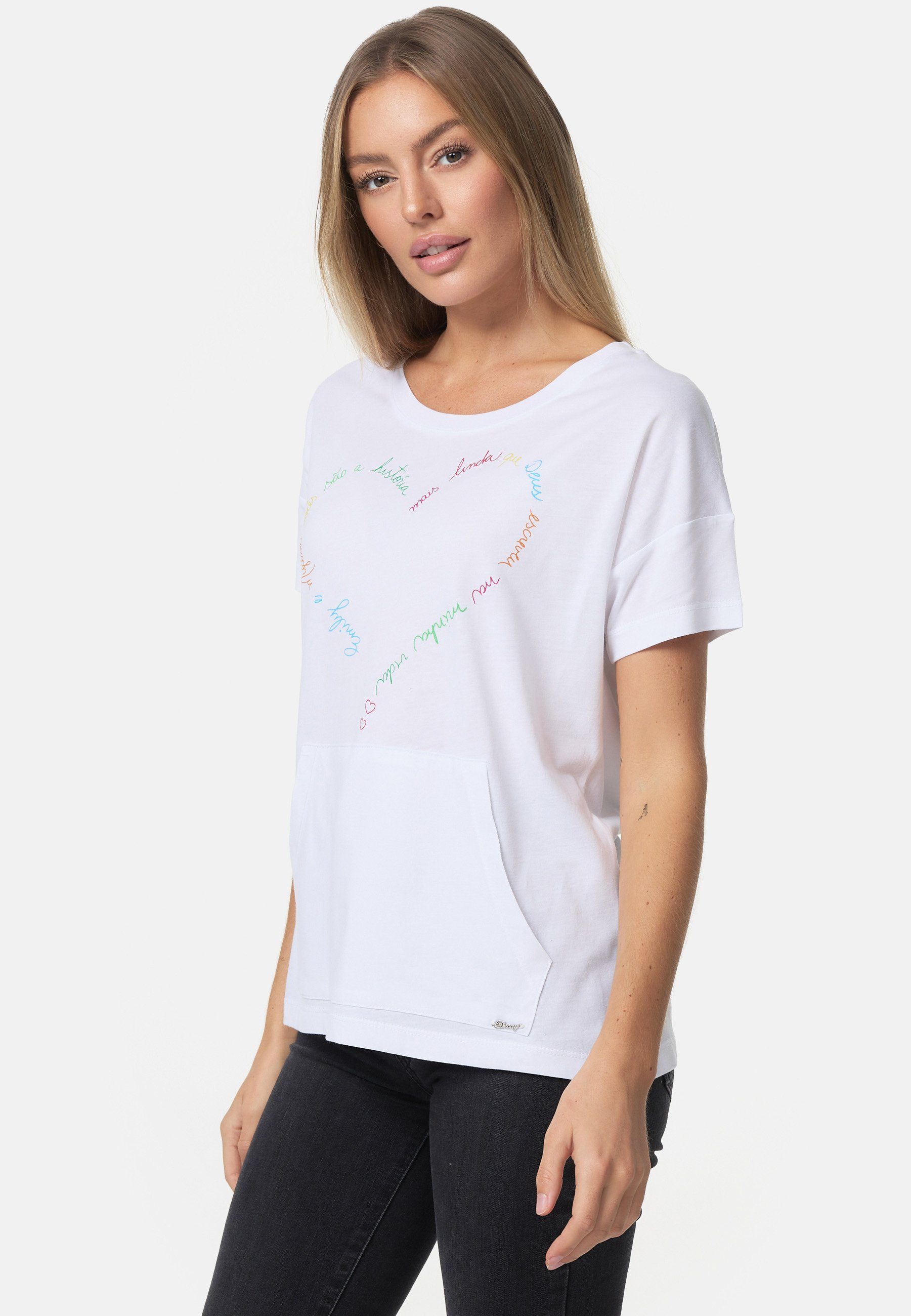 Decay T-Shirt mit schönem Herz-Print weiß-mehrfarbig