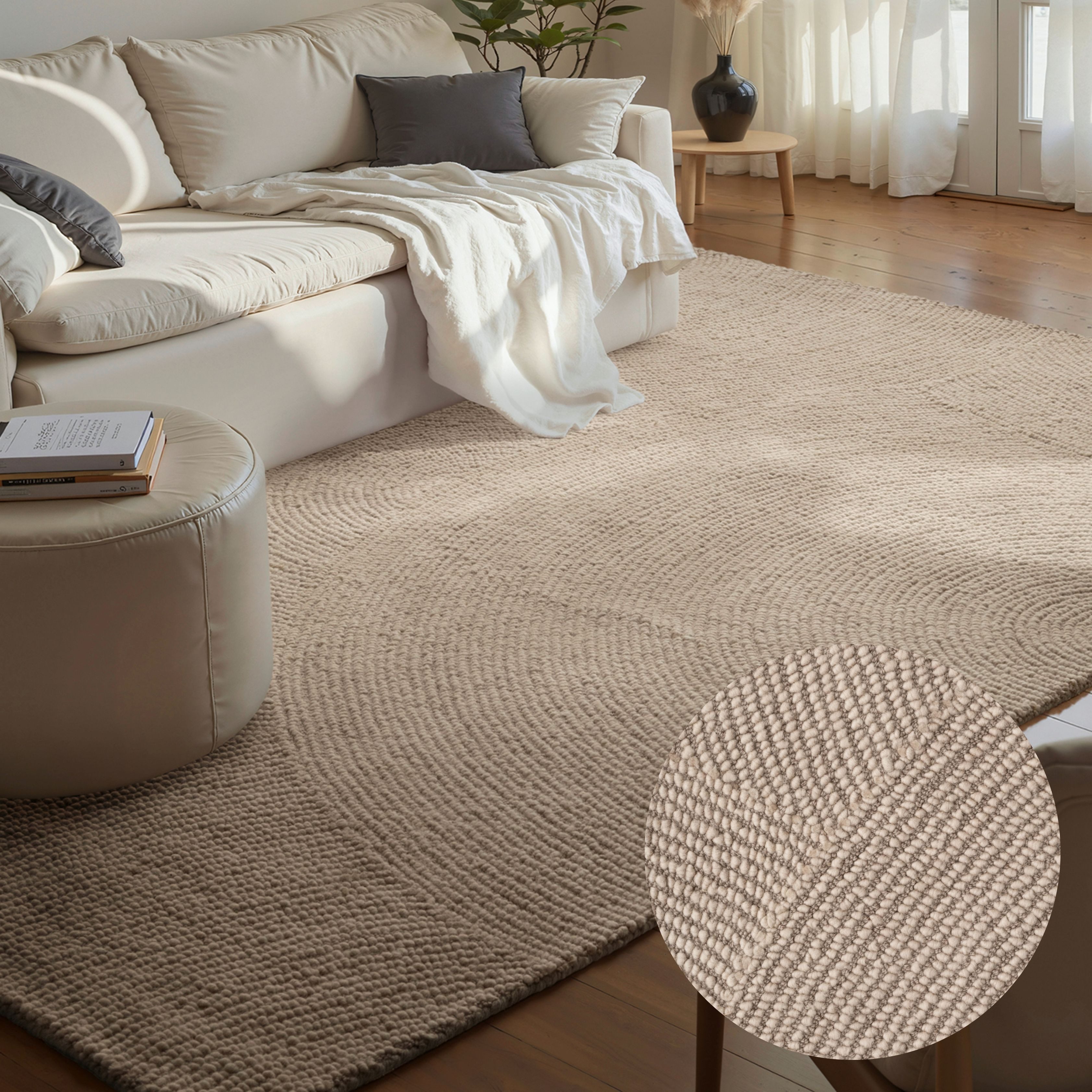 HANSE Home Wollteppich Calmio, auch als Läufer und in rund, rechteckig, Höhe: 18 mm, Handgetuftet, Wolle, Natur, Wohnzimmer, Schlafzimmer, Skandi, Hygge