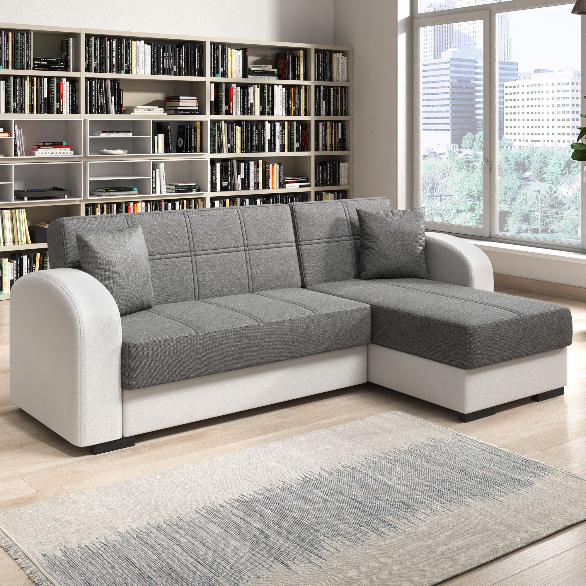 inter Ecksofa Ecksofa Alaska Sofa mit Schlaffunktion und Bettkasten Weiss - Anthrazit