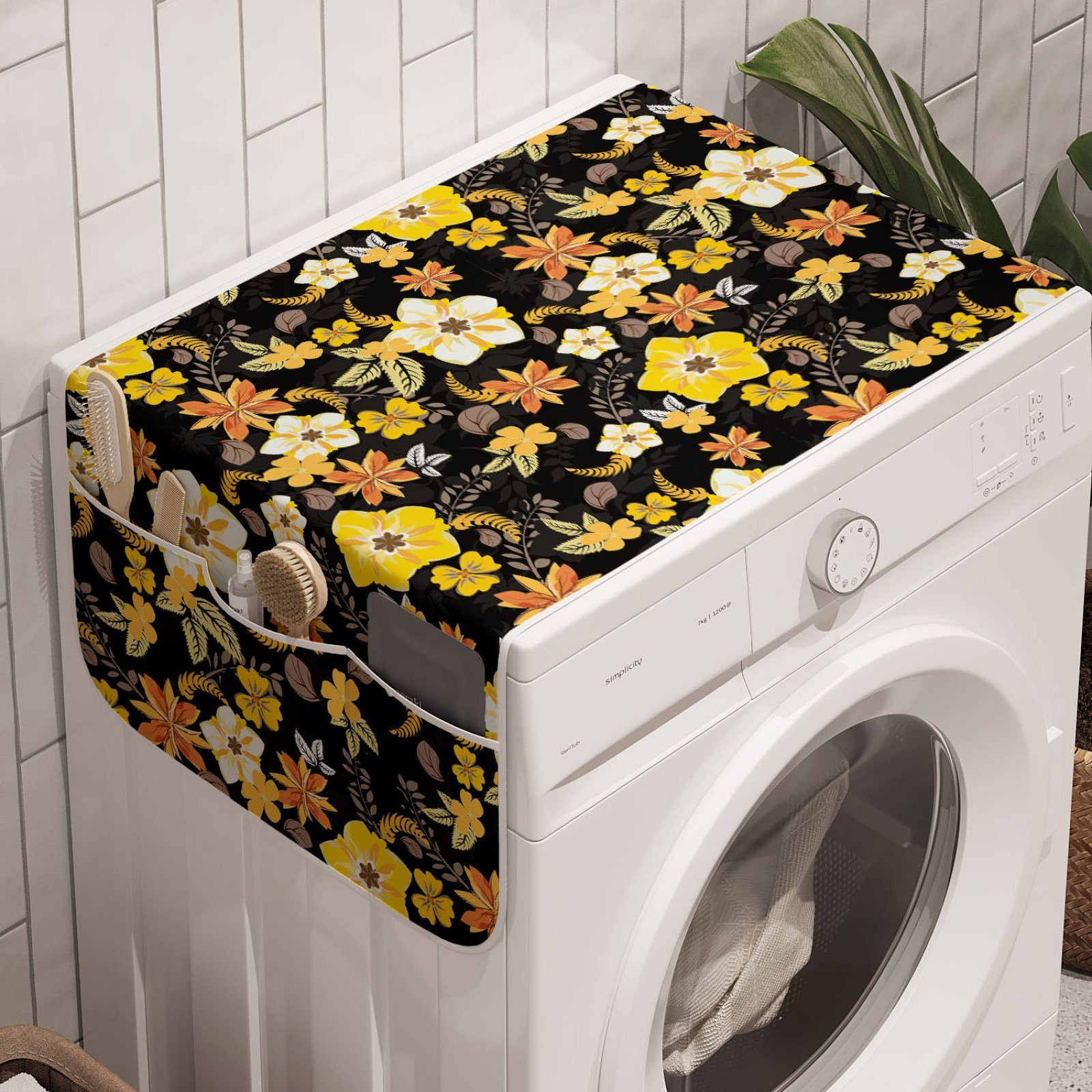 Abakuhaus Badorganizer Anti-Rutsch-Stoffabdeckung für Waschmaschine und Trockner, Jahrgang Fall-Blumen und Blüten