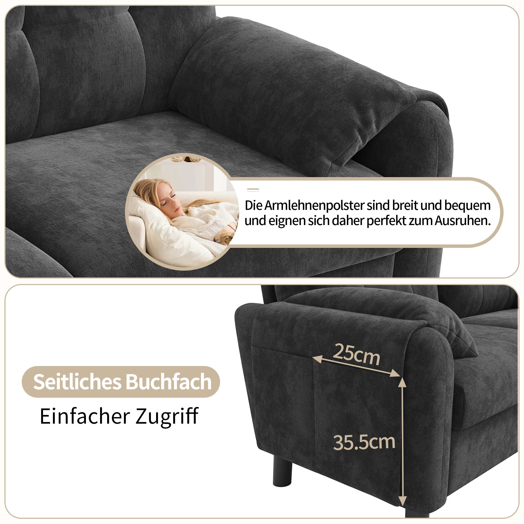 i@home 2-Sitzer Polstersofa, 2 Sitzer Sofa Klein Couch, 158 cm Polstersofa aus Chenille-Stoff, Doppelsofa für Wohnzimmer,grau