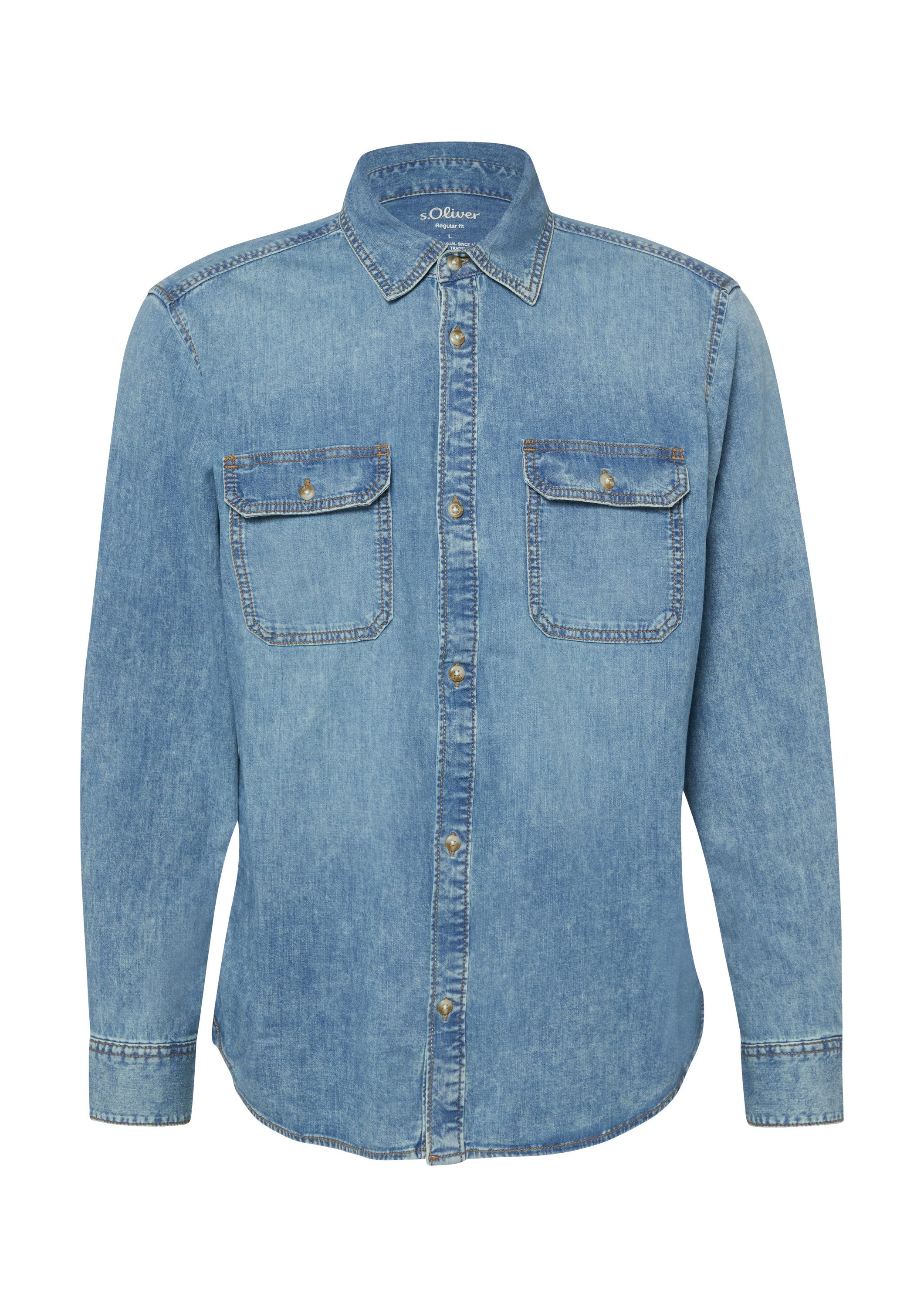 s.Oliver Langarmhemd Hemd Regular Fit: Denimhemd aus reiner Baumwolle