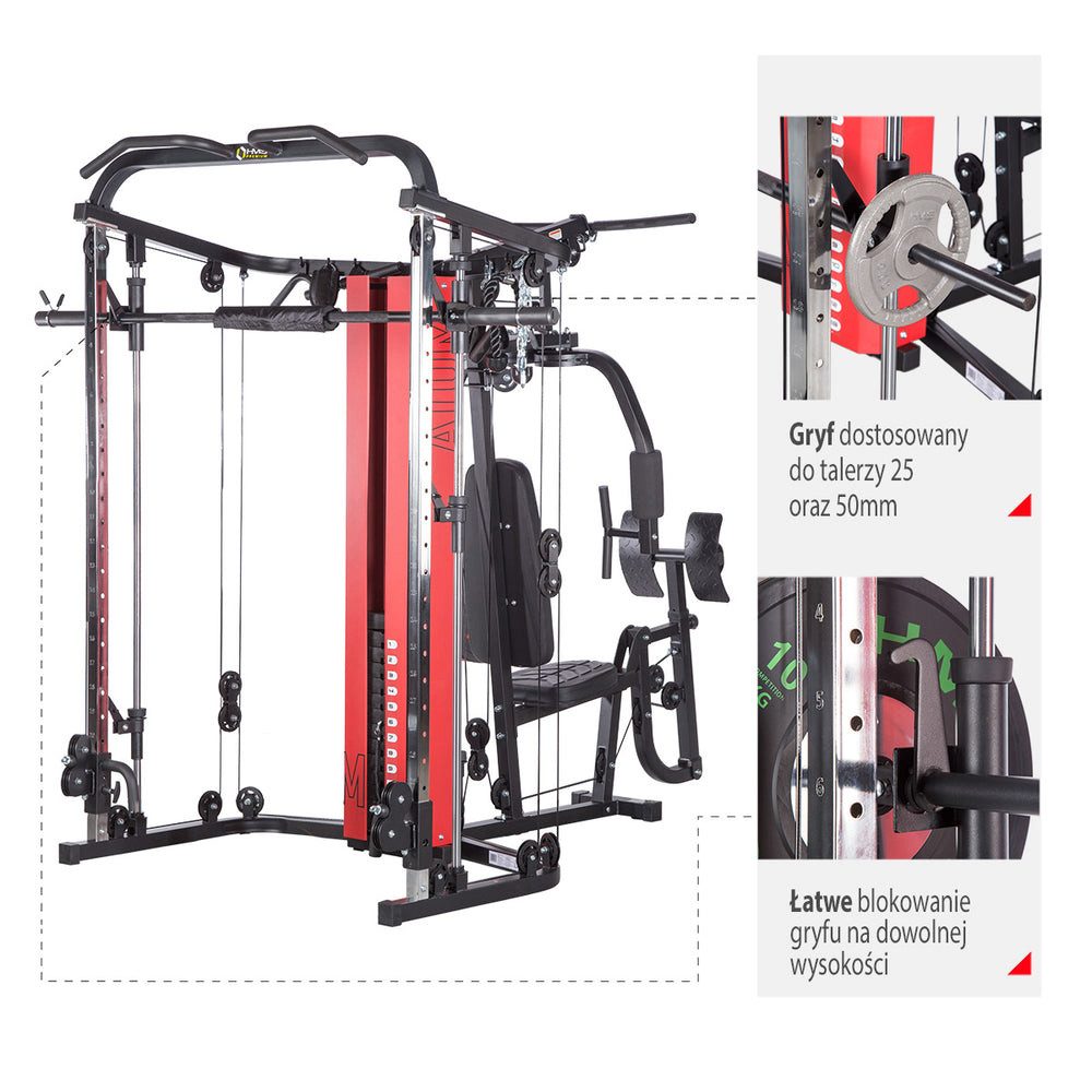 HMS Premium Multipresse Kraftstation Fitnessstation Ganzkörpertrainer, (Spar-Set, 1-tlg., 231 x 140 x 217 cm stabil), Multipresse, Latzug, Butterfly, Beinpresse, 62,5 kg Block
