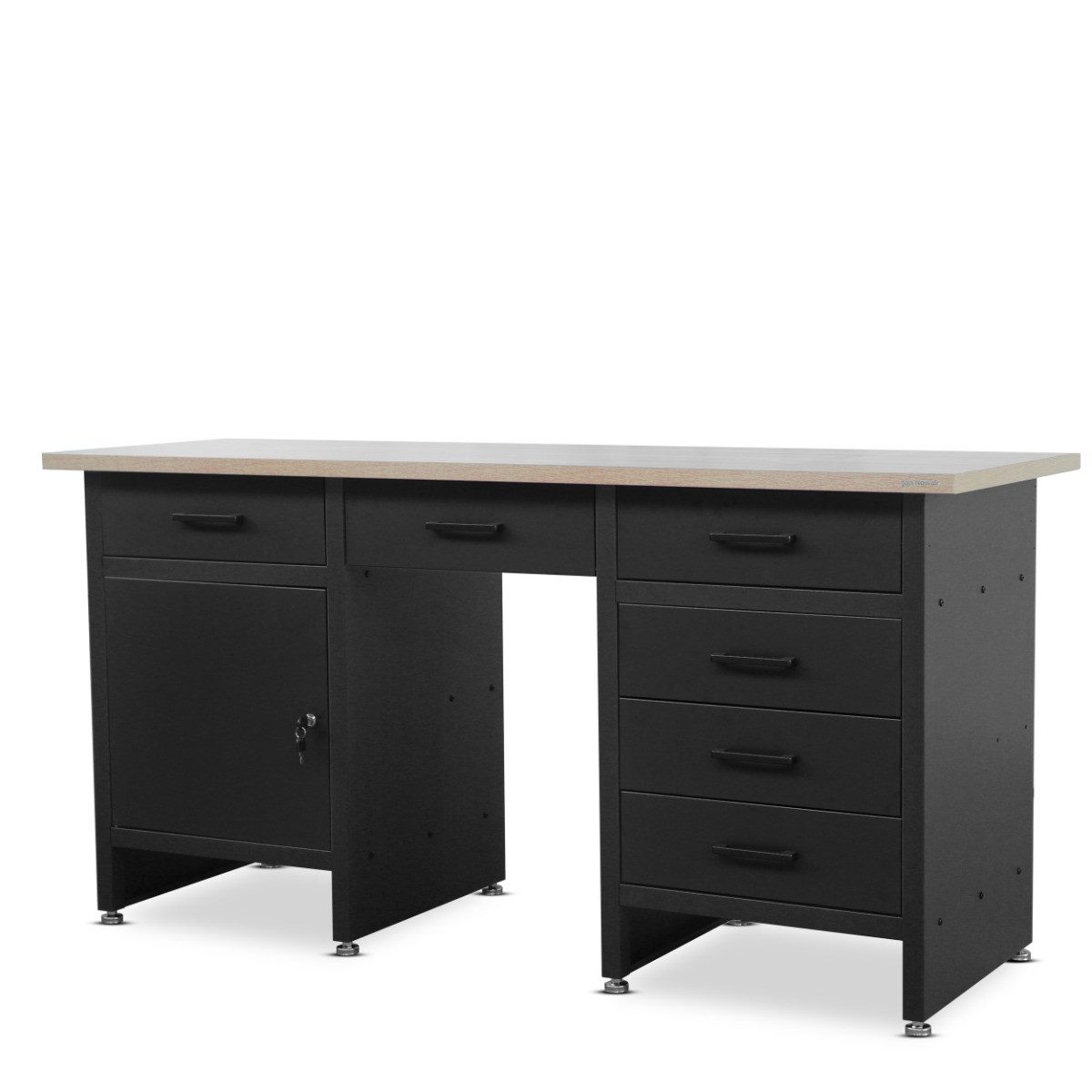 Jan Nowak Werkbank Werkstatttisch 170 cm FRANK 6 Schubladen Schrank laminierte Platte, (Stahl 0,8-1,0 mm 85 x 170 x 60 cm verstellbare Füße Sitzlücke), Werktisch Stahl abschließbar 570 kg robust 3 Farben verstellbar