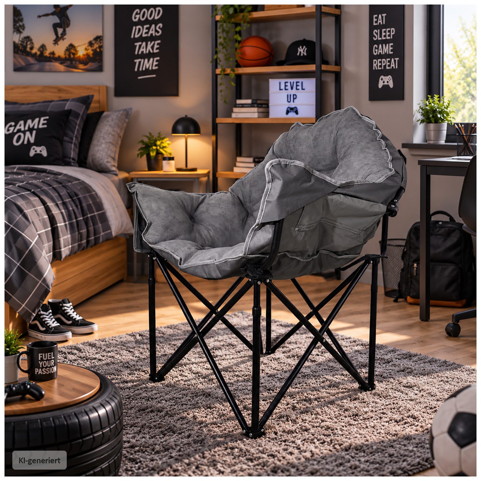 HTI-Living Klappstuhl Klappbarer Komfortsessel mit weichem Velvet Bezug (Stück), Campingstuhl – Bild 2 von 5