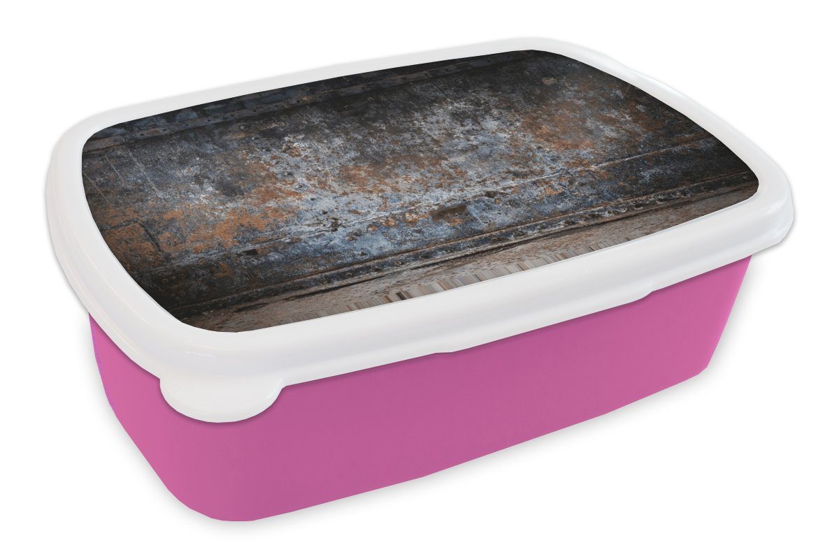 MuchoWow Lunchbox Eisen - Vintage - Rost - Grau - Braun - Abstrakt, Kunststoff, (2-tlg), Brotbox für Erwachsene, Brotdose Kinder, Snackbox, Mädchen, Kunststoff rosa