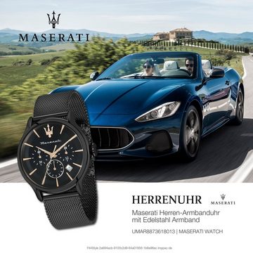 MASERATI Chronograph Maserati Herren Uhr Chronograph, (Chronograph), Herrenuhr rund, groß (ca. 48x42mm) Edelstahlarmband, Made-In Italy
