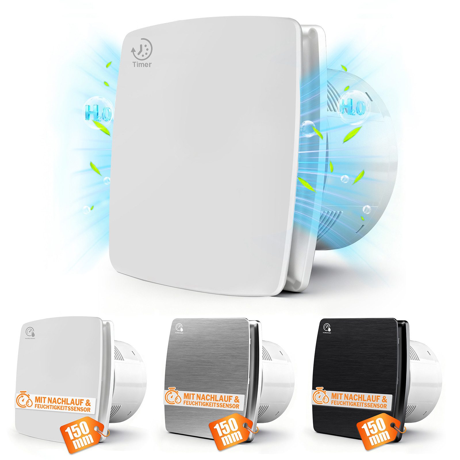 XERSEK Wandventilator 6" Abluftventilator Badlüfter 18W 240m³/h Badezimmerlüfter Selbststart, Entfeuchtung, Lüftung, Schimmelbekämpfung für Bad Küche Garage Lager