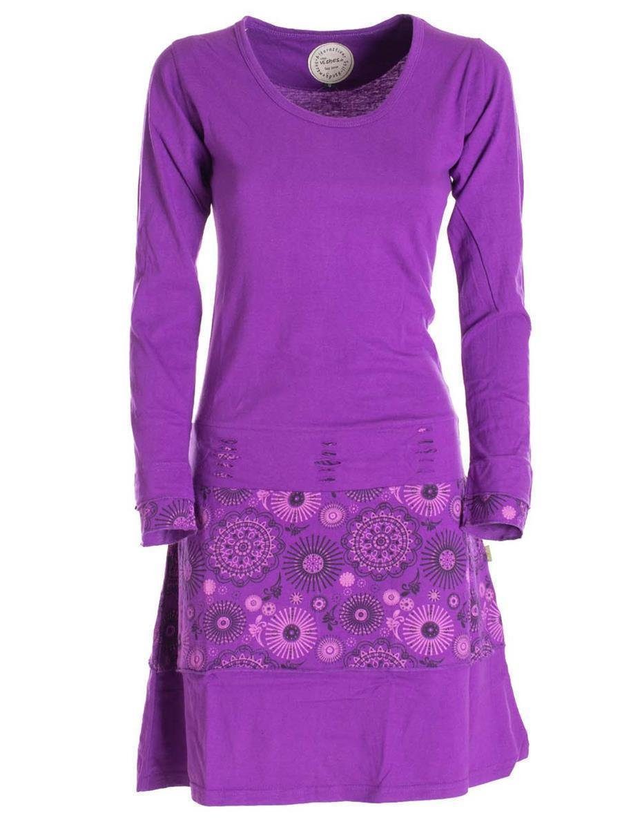 Vishes Midikleid Langarm Keid Mandala Druck Rundhals Ausschnitt Boho Ethno, Festival, Goa Style
