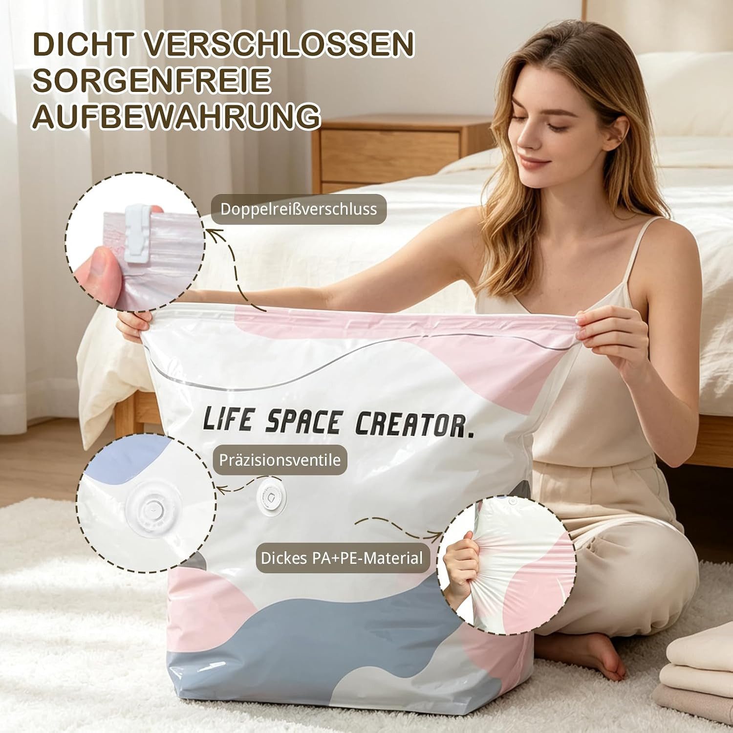Diwzbyn Kleidersack Vakuumbeutel Ohne Pumpe,für kleidung, Bettdecken & Reisen (2 St)