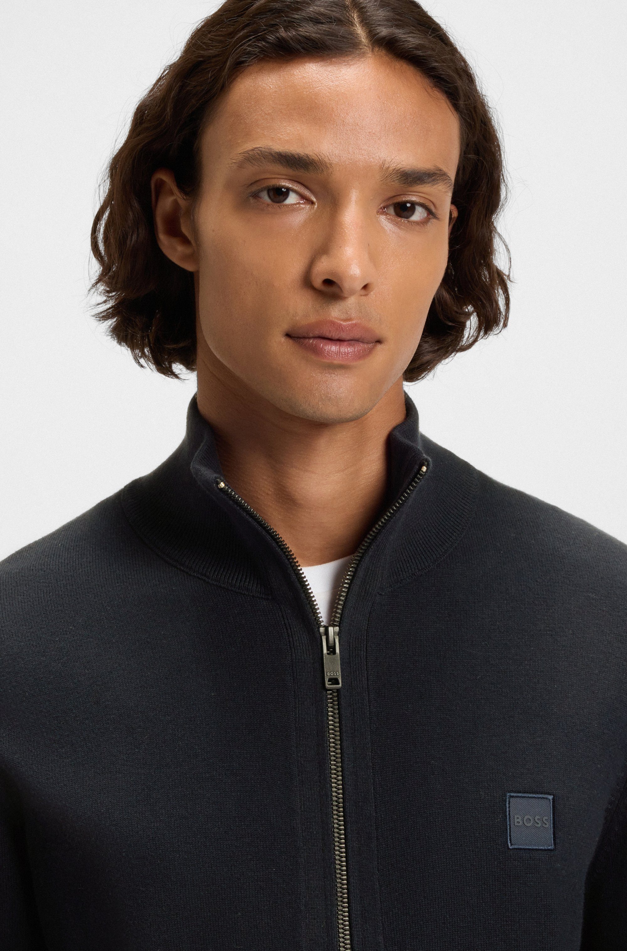 BOSS ORANGE Strickjacke Kanozip mit Reißverschluss