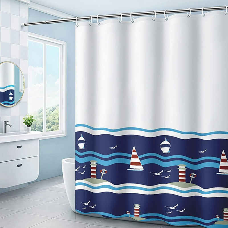 CALIYO Duschvorhang Duschvorhang, Badvorhang Textil aus Polyester Stoff Wasserabweisend und Waschbar mit 12 Duschvorhangringen Breite 180 cm