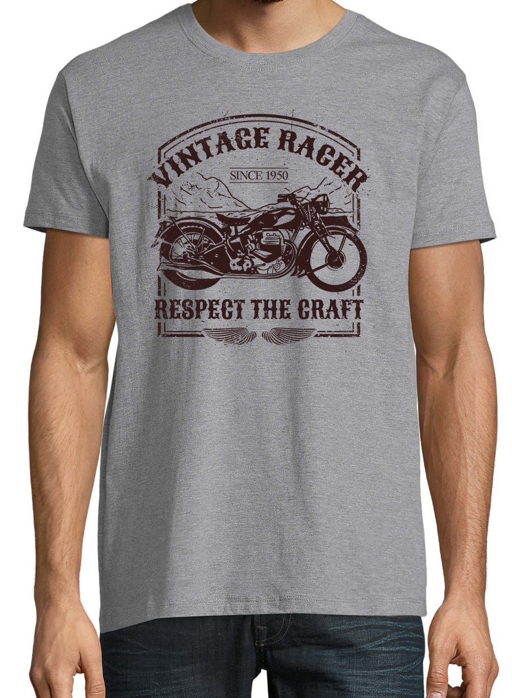 Youth Designz T-Shirt Grau Racer Shirt Frontprint Herren trendigem mit Vintage