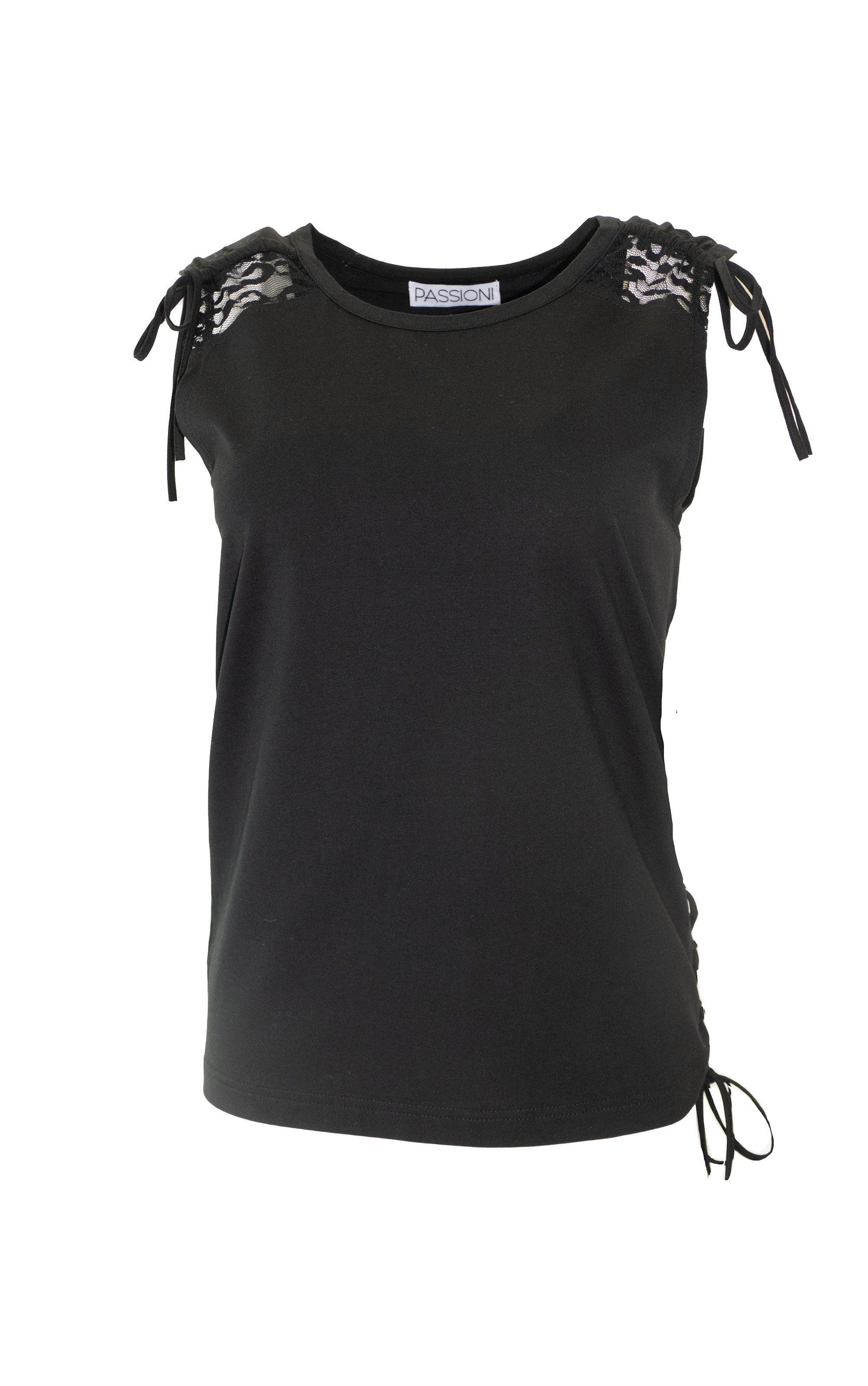 Passioni Spitzentop mit Spitze aus softem Materialmix