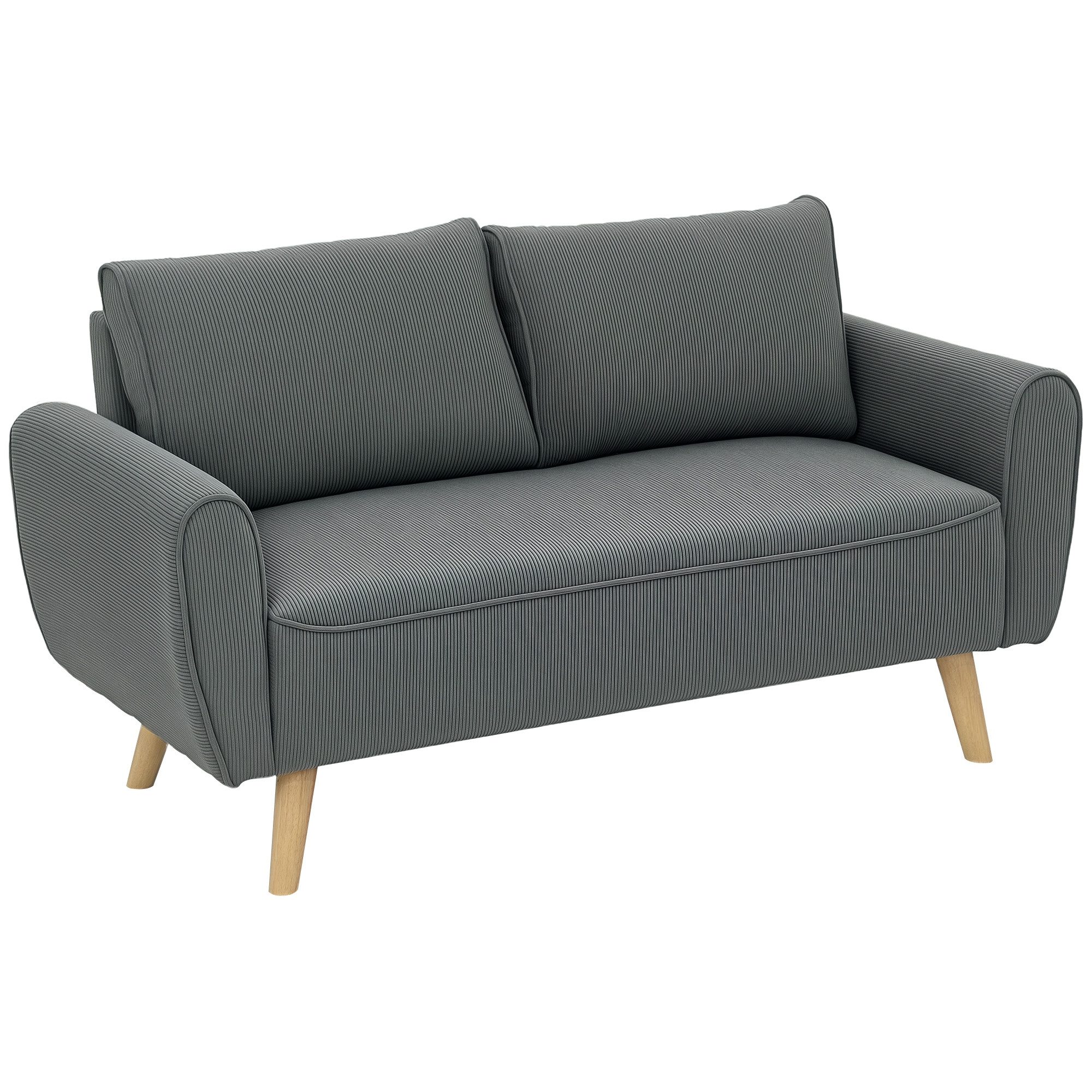 HOMCOM 2-Sitzer Polstersofa mit 54cm extra tiefen Sitzen,mit Holzrahmen 2er Couch, Doppelsofa 1 Teile, für Wohnzimmer Schlafzimmer Büro, 145 x 75 x 78 cm, Dunke – Bild 2 von 5
