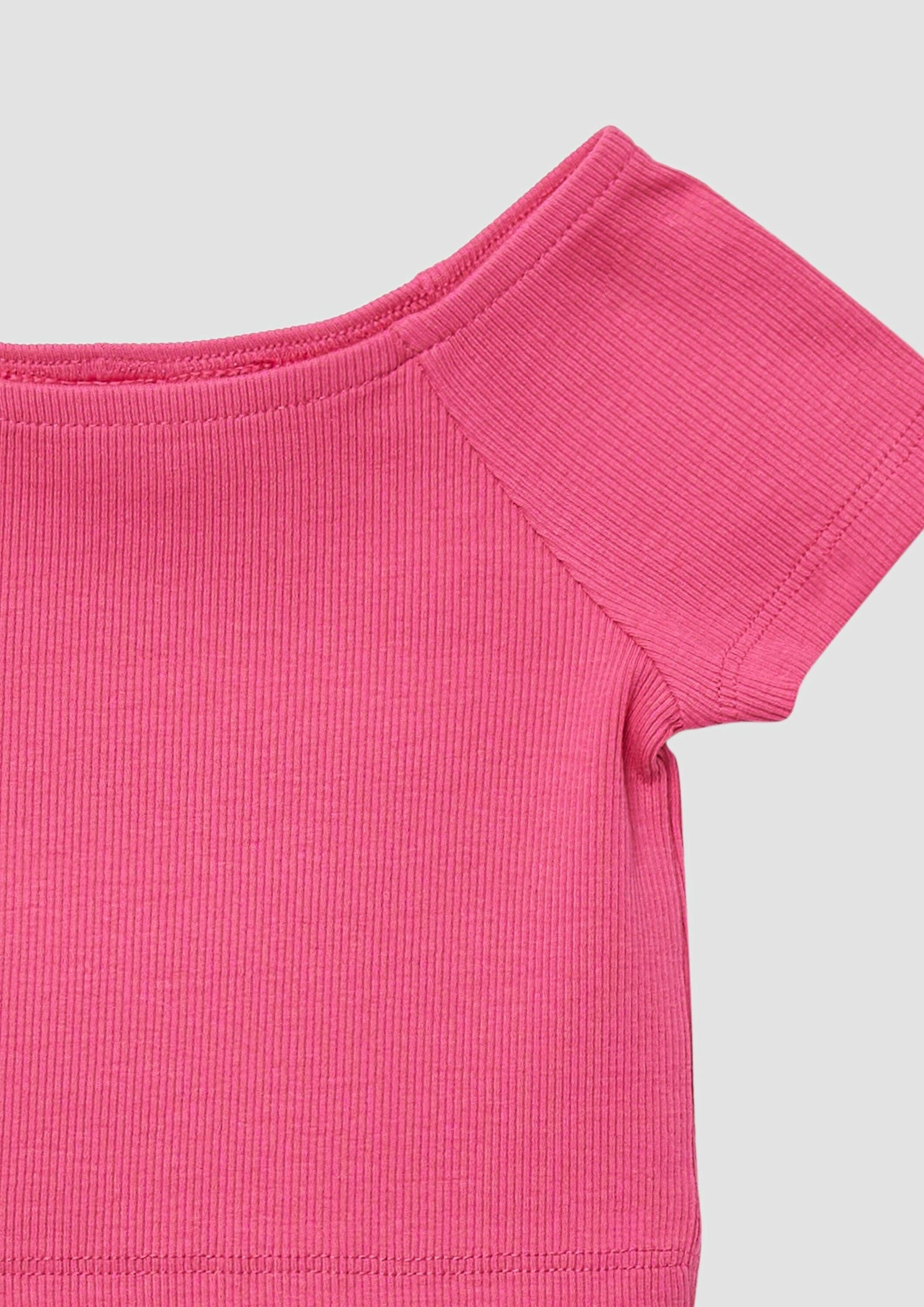 s.Oliver Kurzarmshirt T-Shirt Verkürztes T-Shirt aus Rippware mit Off-Shoulder-Ausschnitt