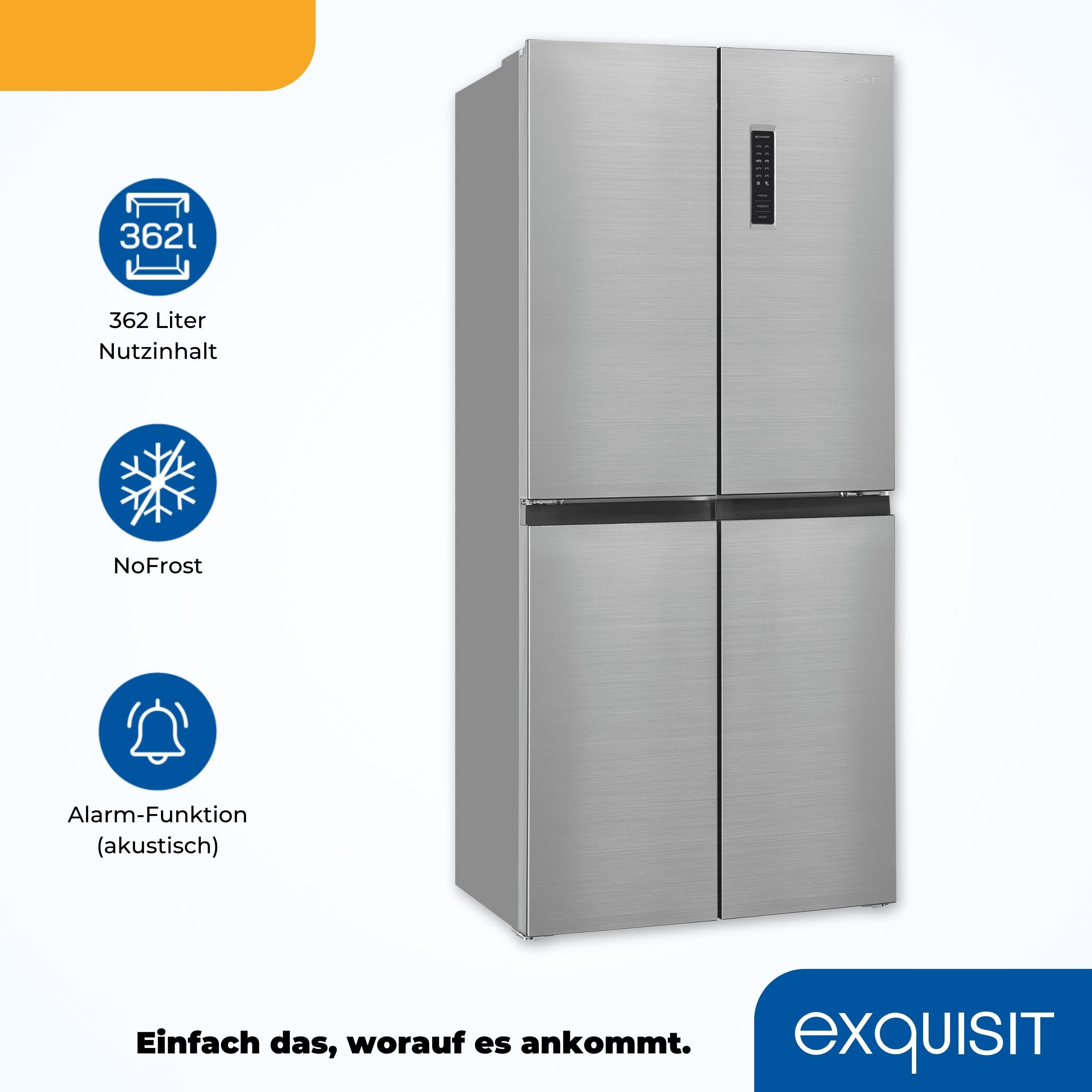 exquisit Multi Door MD365-125-040D inoxlook, 180 cm hoch, 79 cm breit, Kein Abtauen nötig: 362 L No-Frost Kühl-Gefrier-Kombi mit LED – Bild 4 von 5