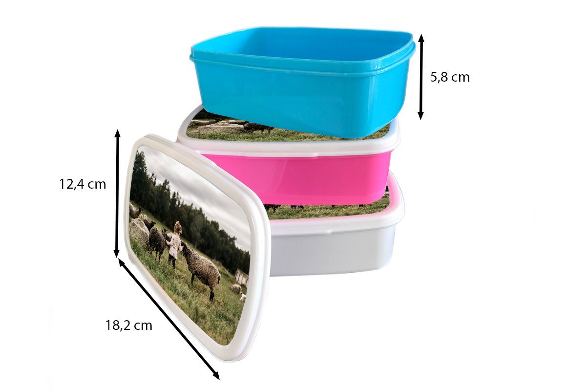 Brotdose, für MuchoWow weiß Kunststoff, für - Schaf (2-tlg), Gras, Brotbox Lunchbox und Jungs Mädchen Kinder und Erwachsene, - Mädchen