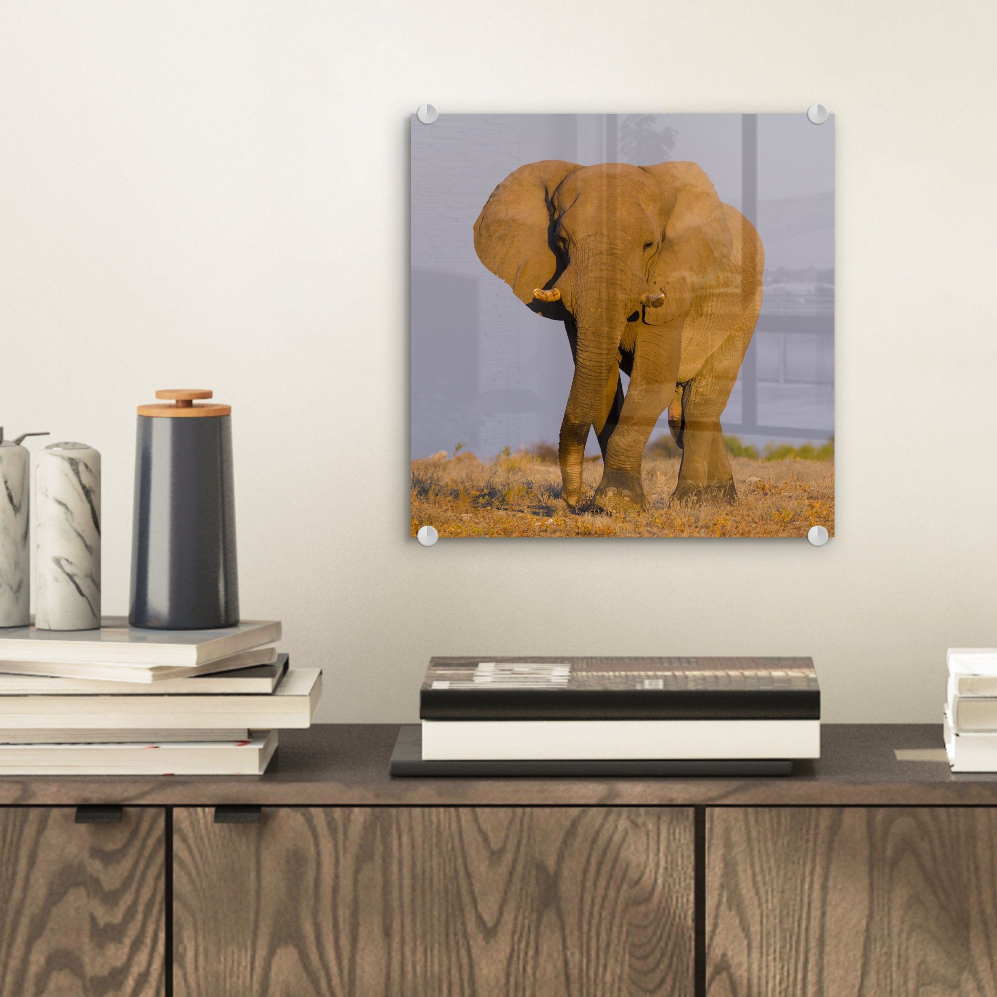 (1 im auf auf Glasbilder - Wandbild Elefant Bilder Glas - - Acrylglasbild Sand, Glas MuchoWow St), Wanddekoration bunt Afrikanischer Foto