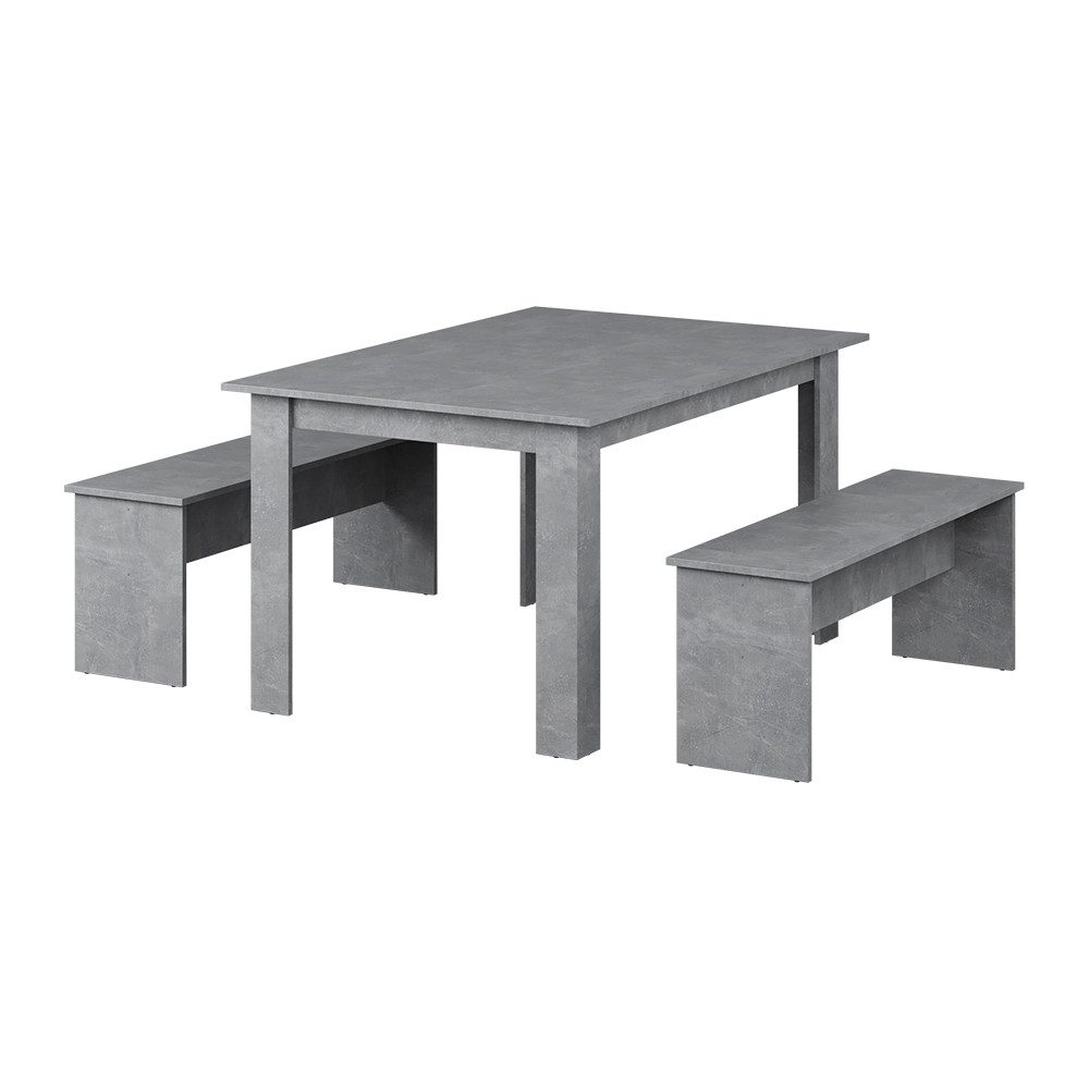 Vicco Sitzgruppe Sentio, Beton, 137.6 x 92.8 cm mit 2 Bänken, (Set, 3-tlg., 3-er Set), platzsparend