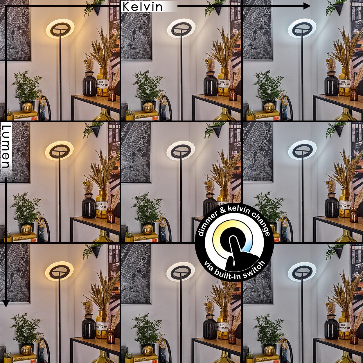 hofstein Stehlampe dimmbare Stehlampe aus Metall/Glas in Schwarz/Weiß, ohne Leuchtmittel, verstellbare Leuchte im modernen Design, Touchdimmer, CCT, 186,5 cm