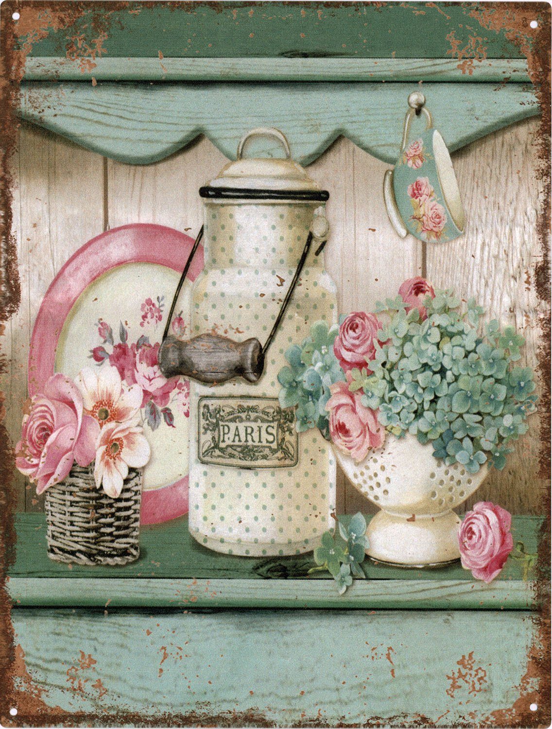 Moritz Metallschild Blechschild Paris Porzellan Rosen, (Einzeln), 25 x 33 c günstig online kaufen