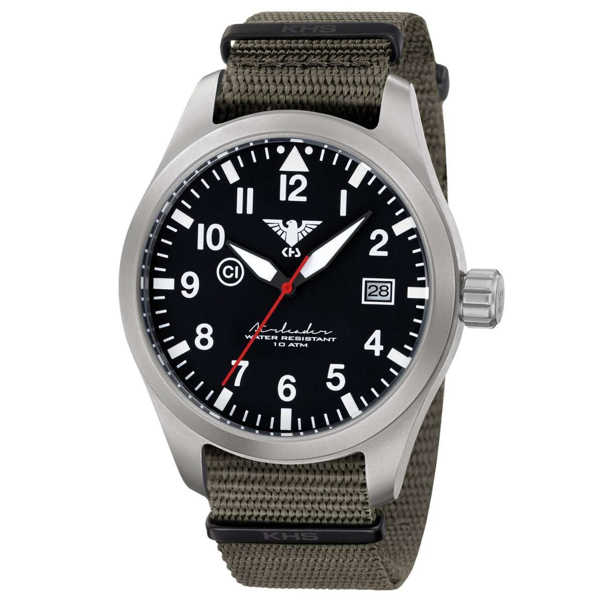 KHS Quarzuhr AIRS.NSGO, für Herren Airleader Olivgrün/Stahl