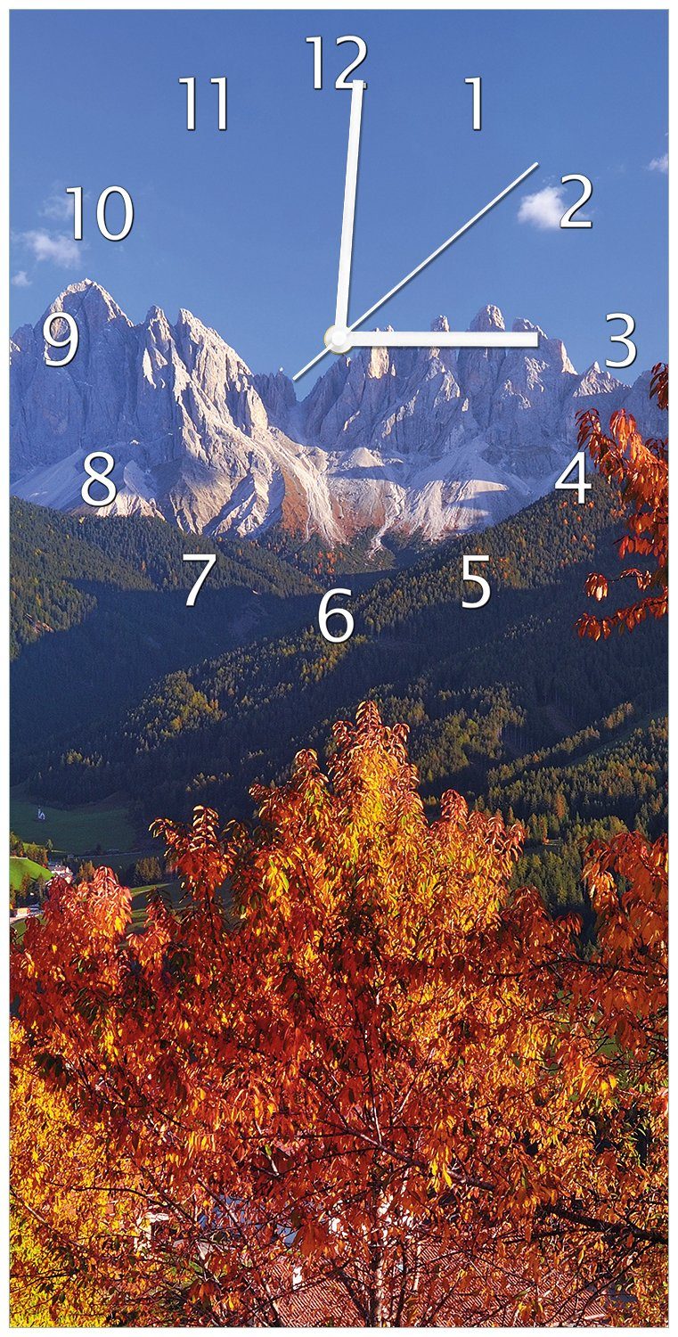 Herbst Acryl) im aus unter Himmel Wallario (Uhr Wanduhr blauem Gebirgstal