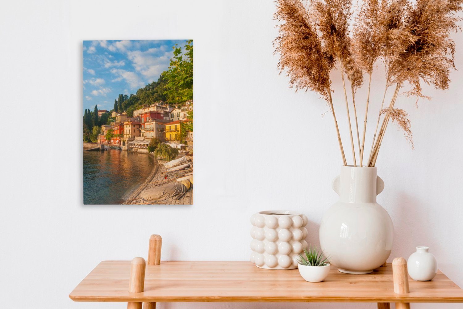 cm Gemälde, St), See Italien, 20x30 Comer Haus - fertig - bespannt Leinwandbild (1 Leinwandbild inkl. Zackenaufhänger, OneMillionCanvasses®
