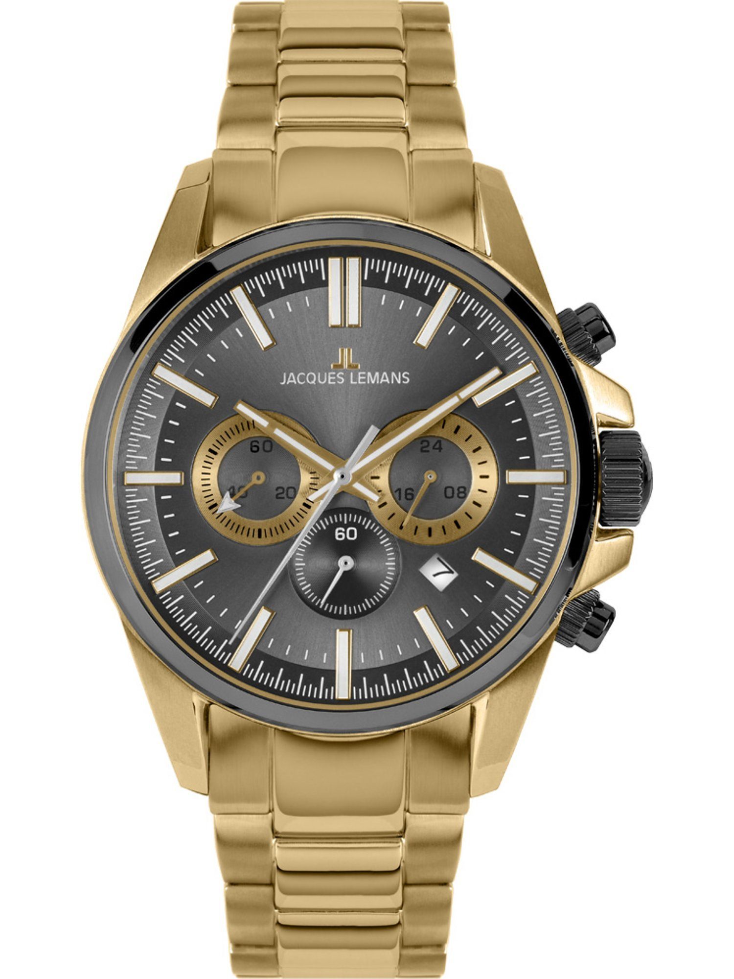 Analog Jacques gold, Herren-Uhren Jacques grau Klassikuhr Lemans Chronograph Lemans Quarz,