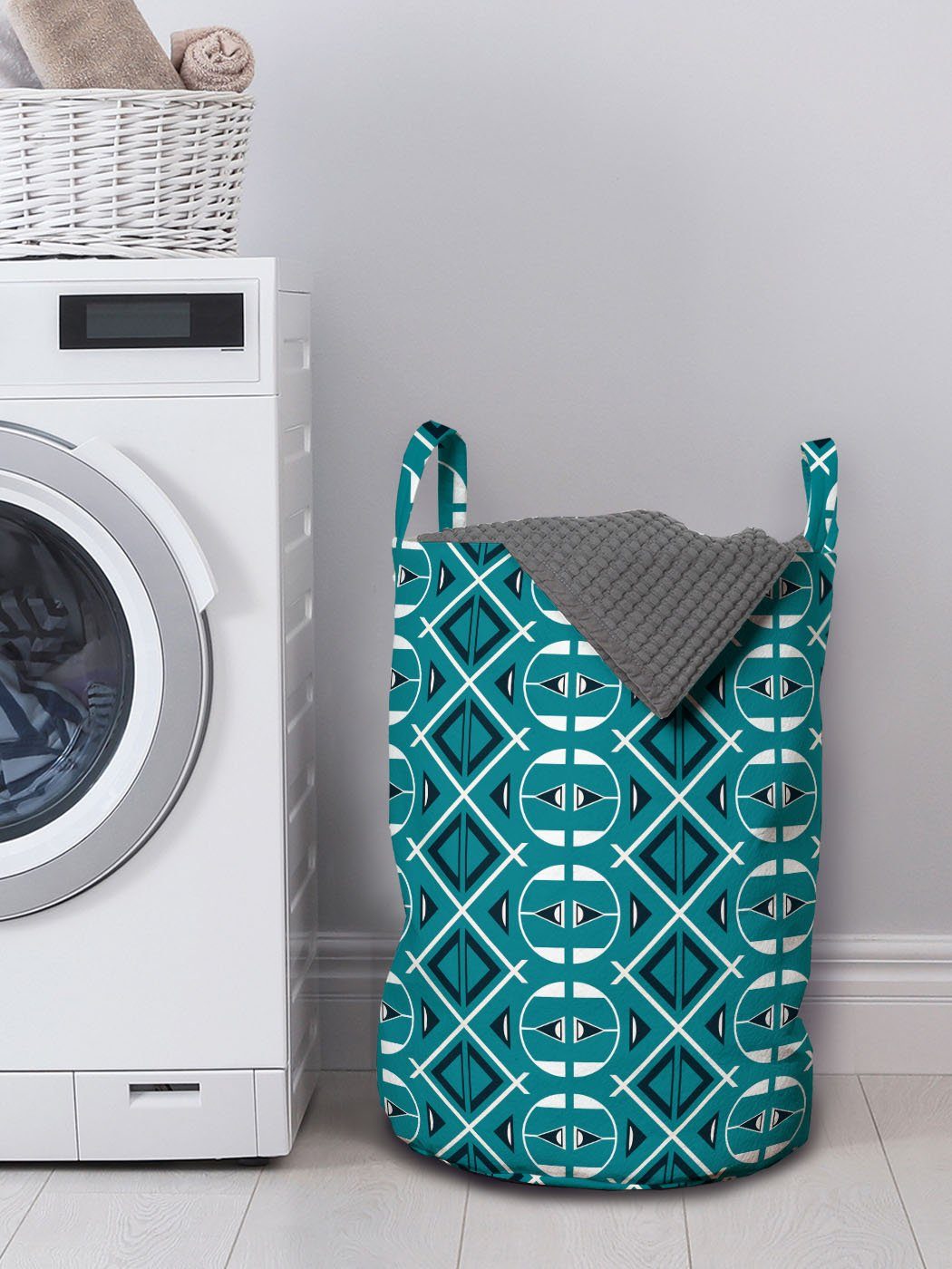 Abakuhaus Wäschesäckchen Wäschekorb mit Griffen Kordelzugverschluss Waschsalons, Abstrakt Blau für Dreiecksformen