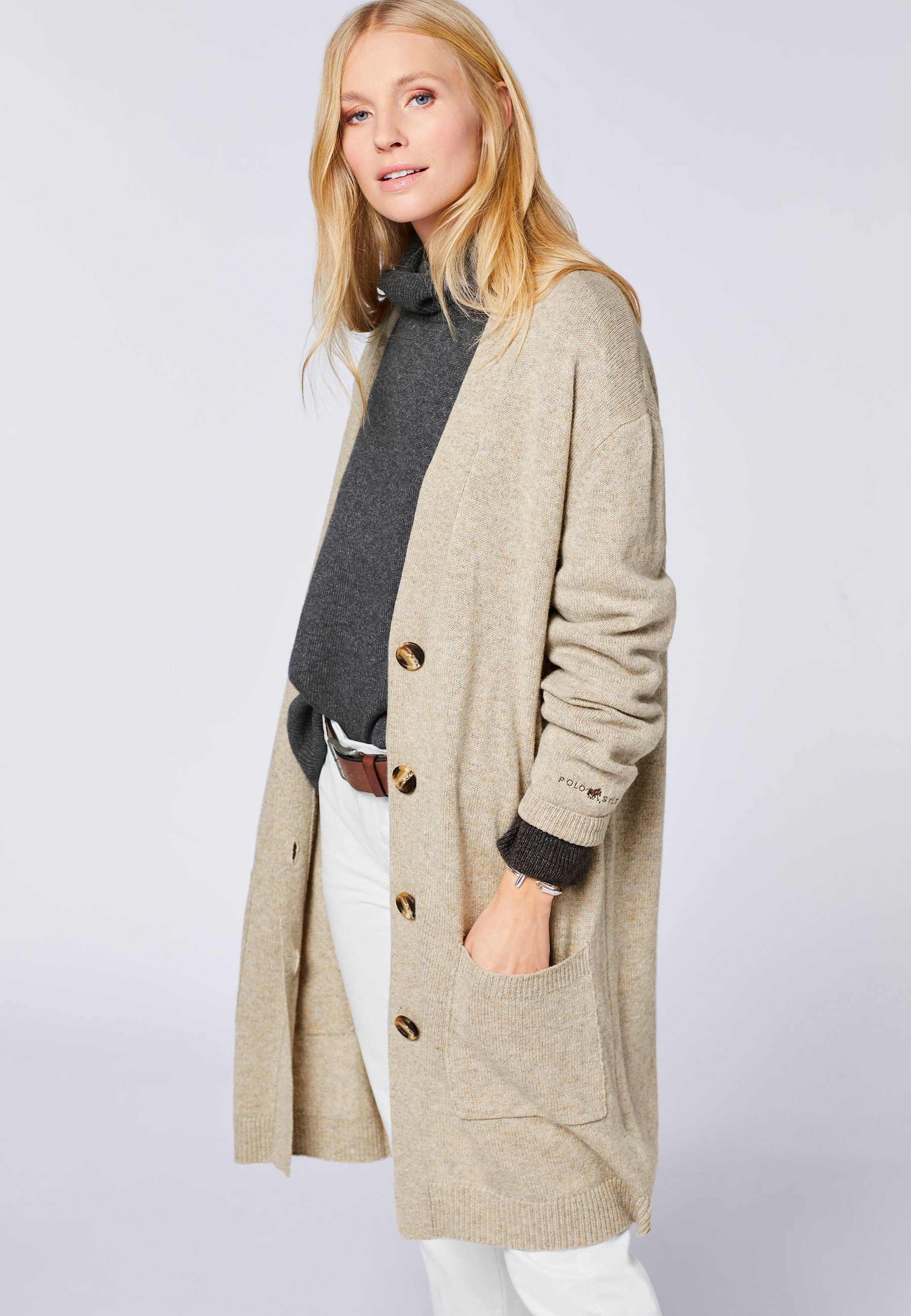 Polo Sylt Strickjacke mit langem Schnitt und Taschen