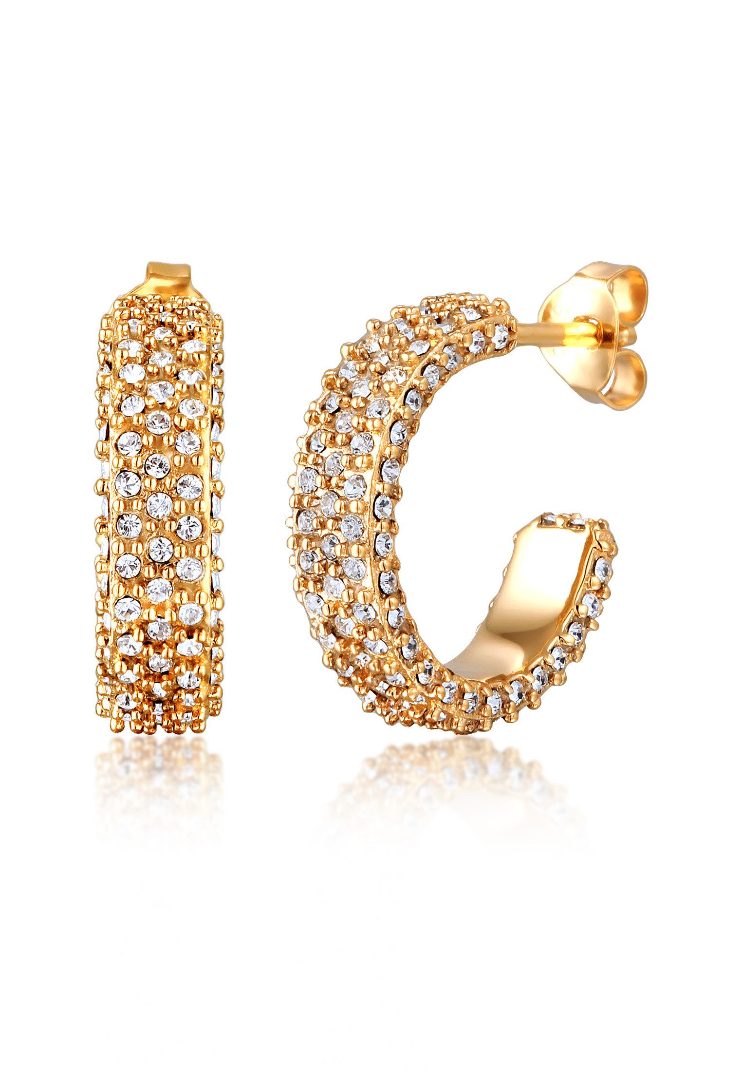 Valentinstagsgeschenk Elli Paar Ohrstecker Ohrstecker Creolen Glas Kristalle Weiß 925 Sterling Silber, goldfarben, Gold