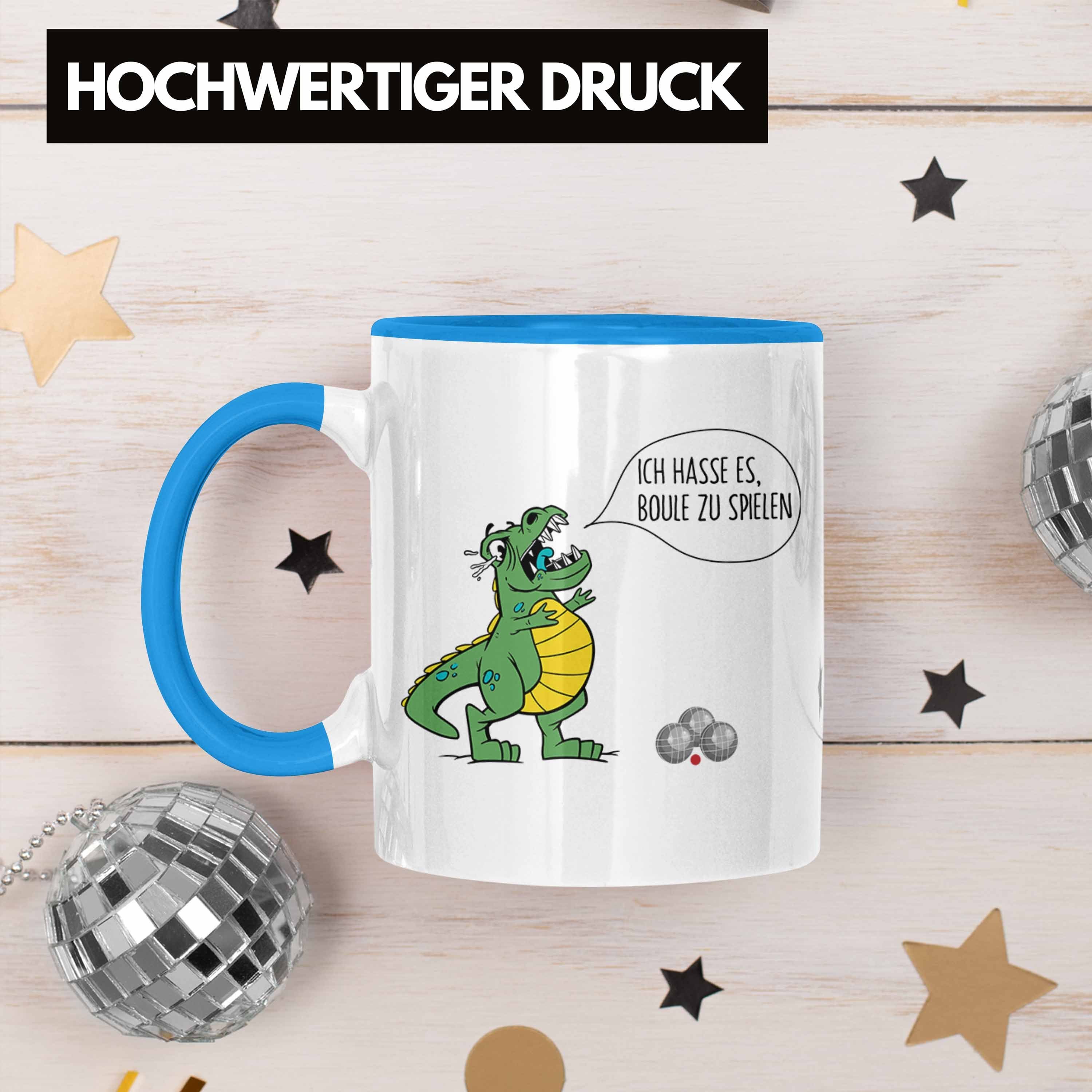 Geschenkidee Spruch Tasse Trendation Boule-Spieler Dino Boule Geschenk T-Rex Blau Tasse Ich