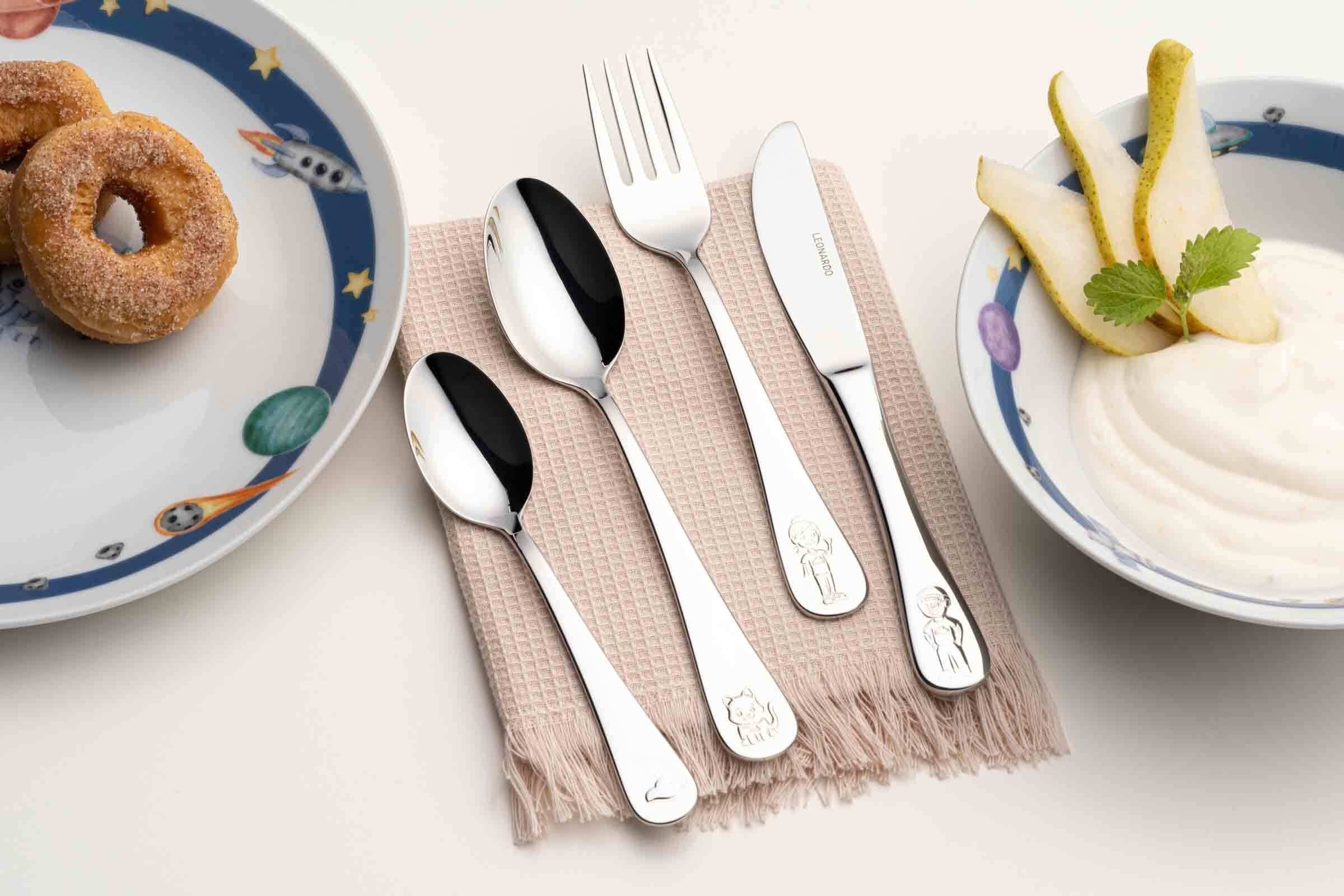LEONARDO Kinderbesteck Bambini Avventura Kinderbesteck 4er Set (4-tlg), Edelstahl, Ideal für den Alltag, spülmaschinengeeignet