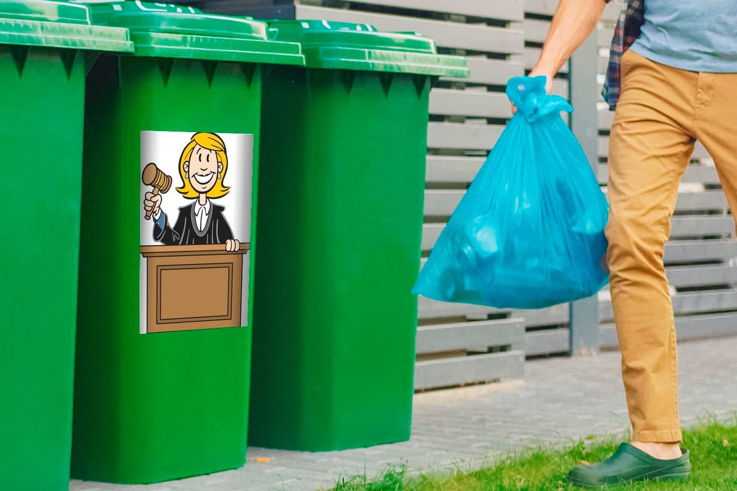 MuchoWow Wandsticker Eine Illustration eines fröhlichen Sticker, Container, Richters Mülltonne, Abfalbehälter Mülleimer-aufkleber, (1 St)