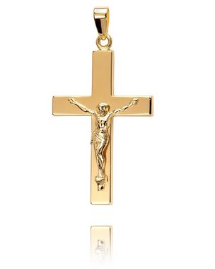 JEVELION Kreuzkette Kruzifix 925 Silber vergoldet - Made in Germany (vergoldeter Silberanhänger, für Damen und Herren), Mit Kette vergoldet- Länge wählbar 36 - 70 cm oder ohne Kette.