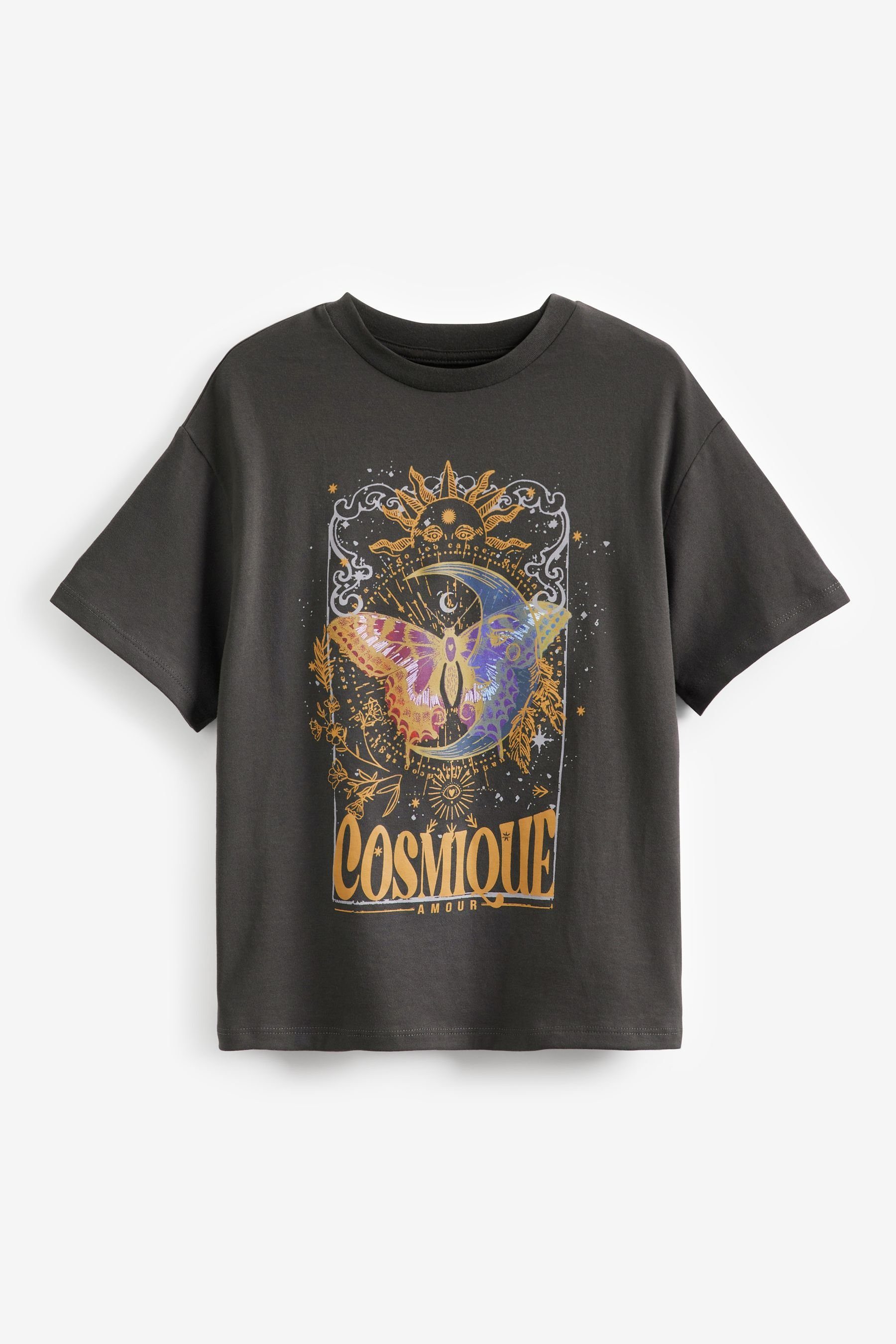 Next T-Shirt T-Shirt mit Himmelsgrafik (1-tlg) Charcoal Schmetterling