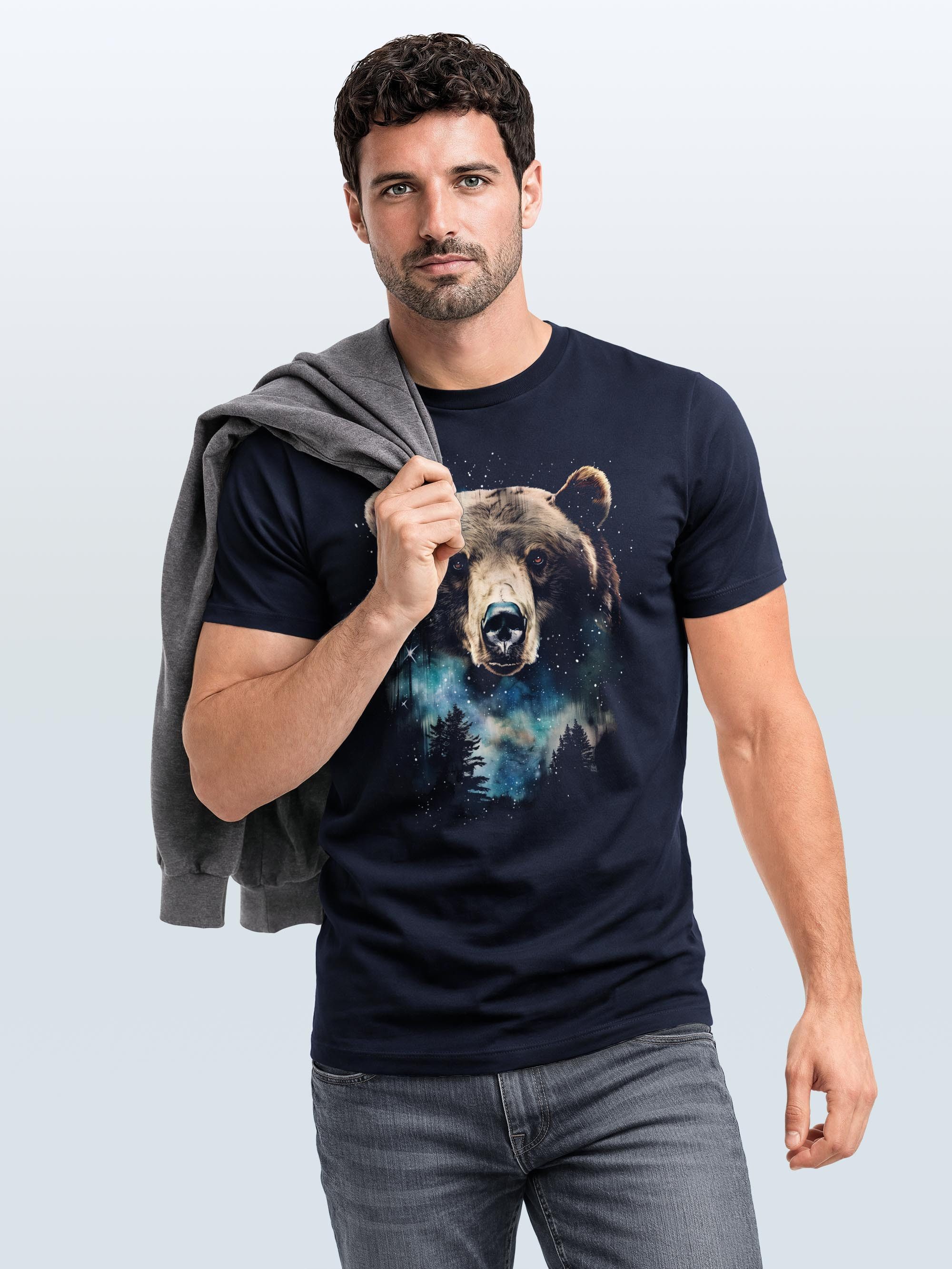 Neverless Print-Shirt Herren T-Shirt mit Frontprint Bär Sterne Wildnis Motiv Outdoor mit Print – Bild 5 von 5