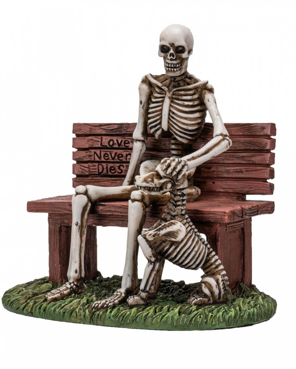 Skeletthund auf Parkbank Horror-Shop Figur Skelett sitzend Dekofigur mit