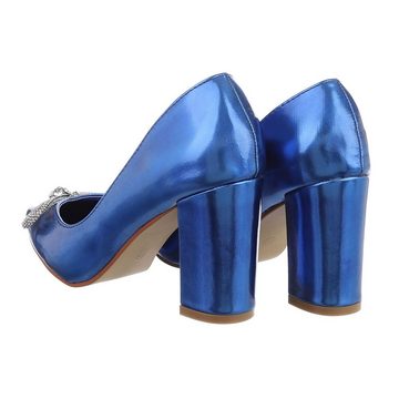 Ital-Design Damen Abendschuhe Elegant Pumps Blockabsatz High Heel Pumps in Blau