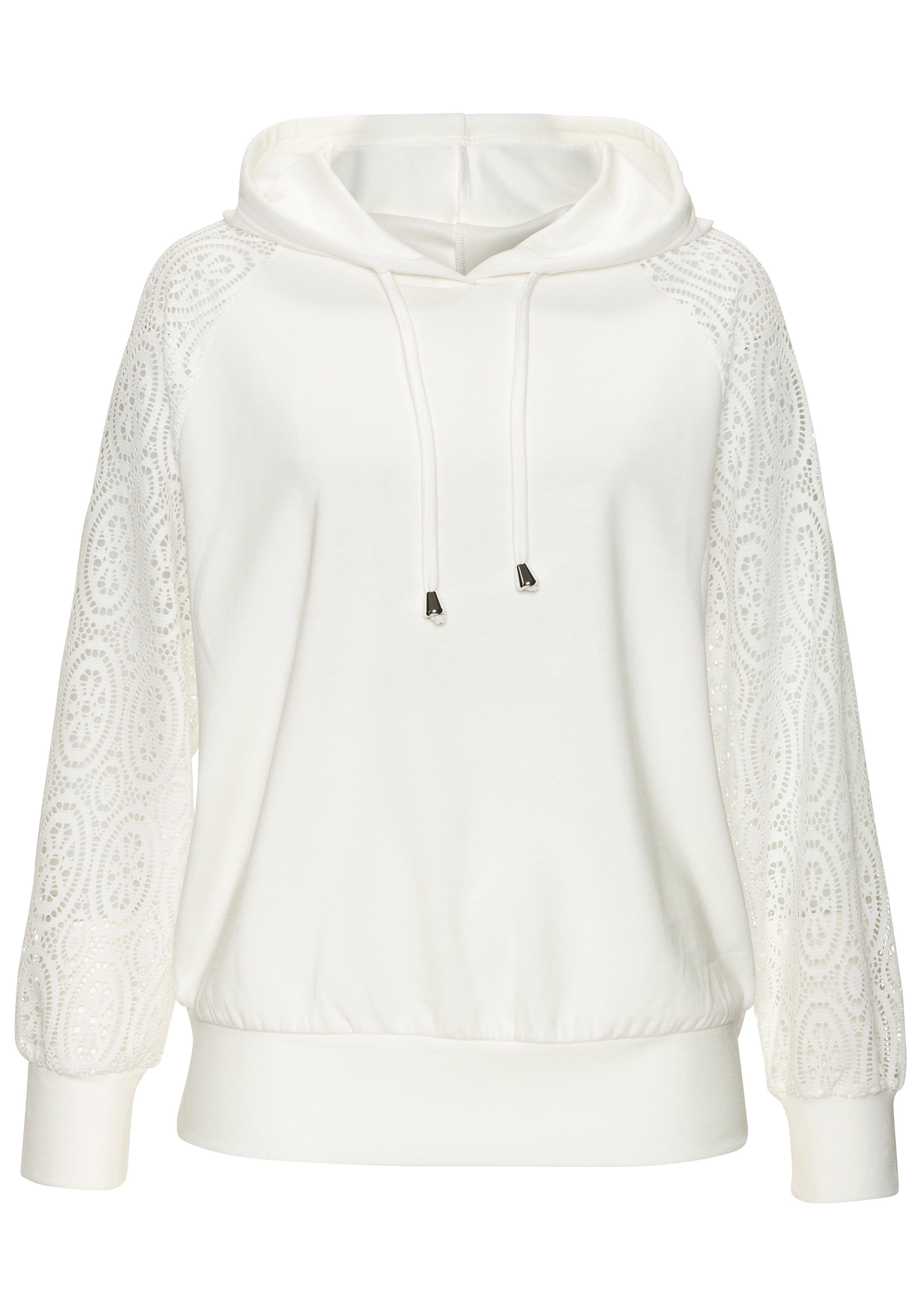 LASCANA Kapuzensweatshirt mit Ärmeln aus elastischer Spitze günstig online kaufen