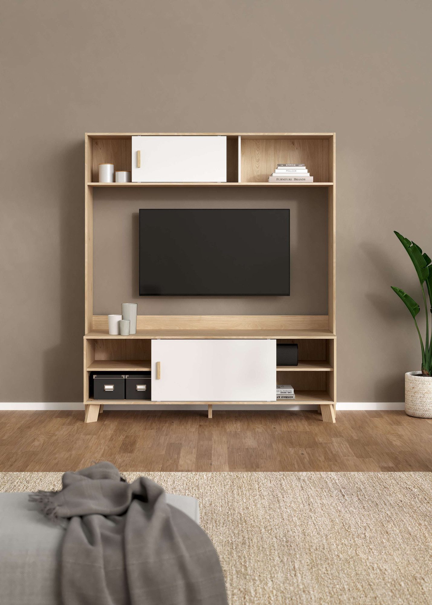 Home affaire TV-Schrank Ikast TV-Möbel, TV-Wand, Wohnwand, TV-Regal, TV-Element 2 Schiebetüren, Breite 159 cm, Höhe 181 cm