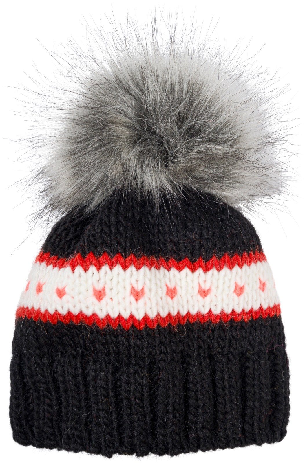 styleBREAKER Strickmütze Kinder Strick Bommelmütze Herzmuster (1-St)
