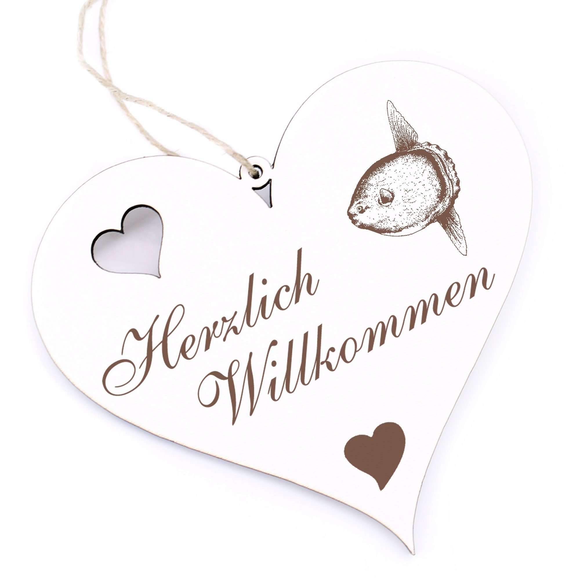 Dekolando Hängedekoration Herzlich Willkommen - Mondfisch - 13x12cm | Dekohänger