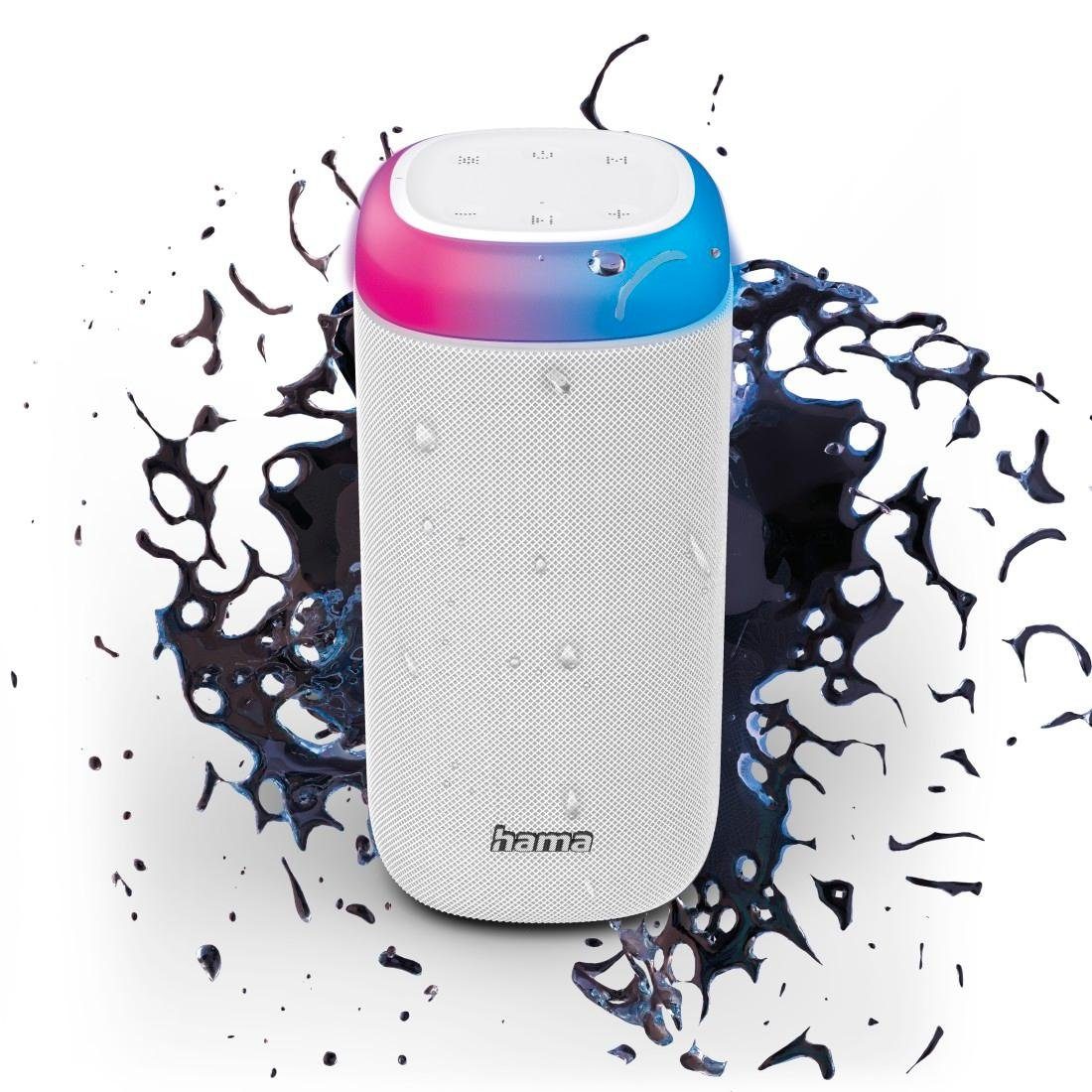 Hama Bluetooth Box Shine 2.0 LED Xtra Bass 360ᵒ Sound spritzwassergeschützt Bluetooth-Lautsprecher (Freisprechanlage,Xtra Bass,360ᵒ Sound) weiß | Lautsprecher
