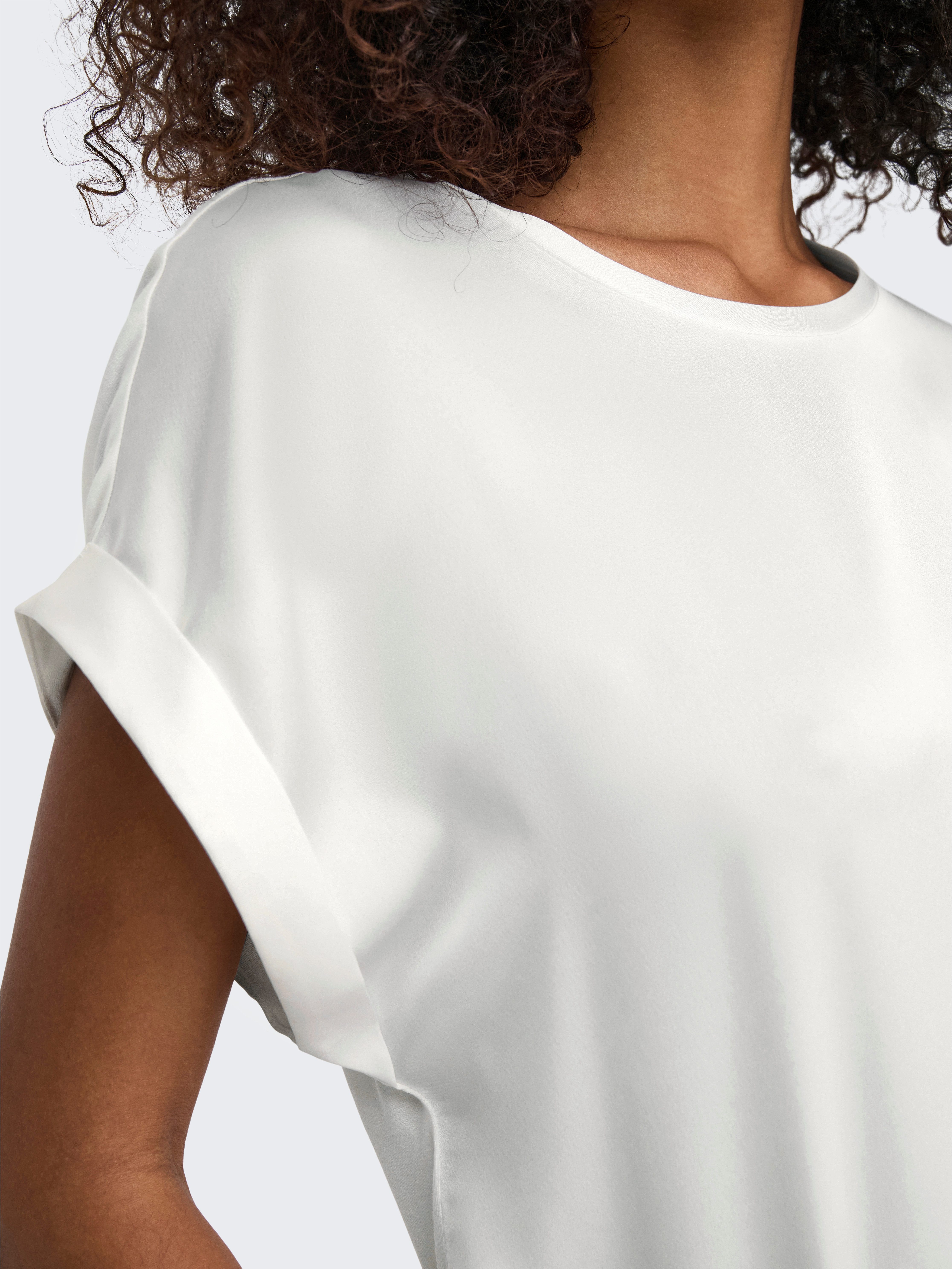 ONLY Kurzarmshirt ONLLIEKE S/S SATIN MIX TOP WVN NOOS regular fit, Web, Polyester, Rundhals, unifarben